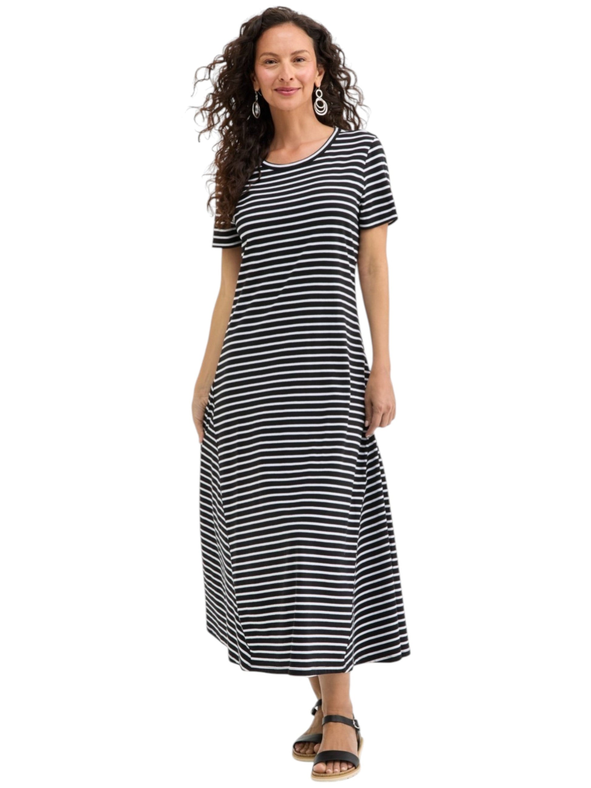Women's White Striped Dress,Black
