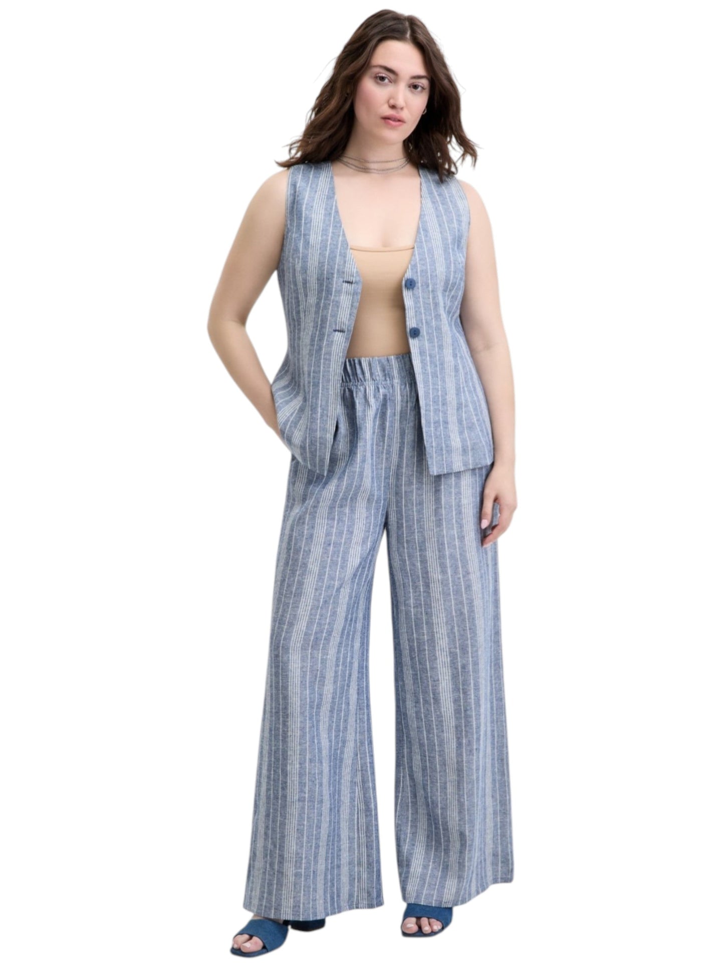 Women's White Striped Pant,Blue
