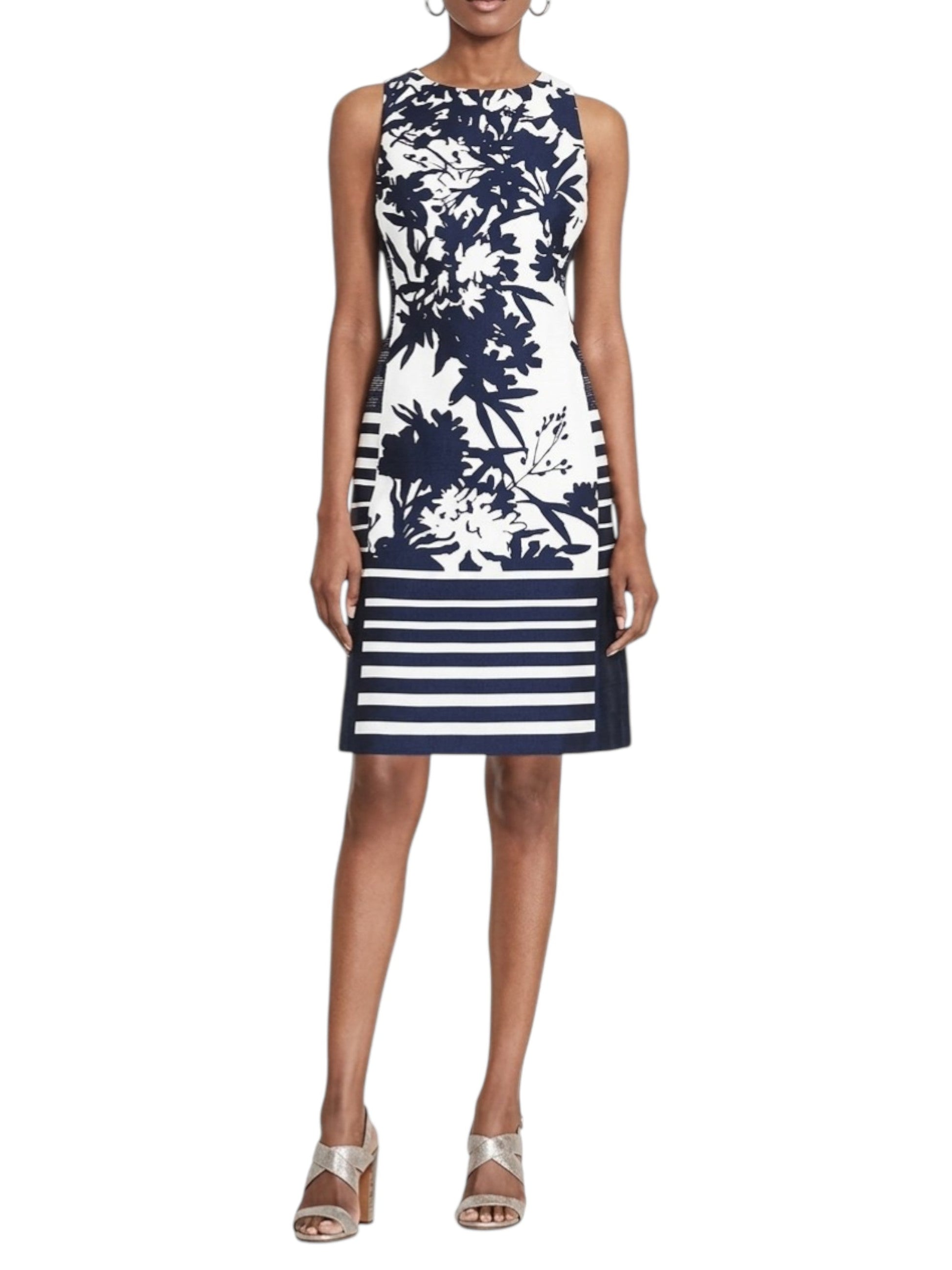 Women's White Printed Dress,Navy