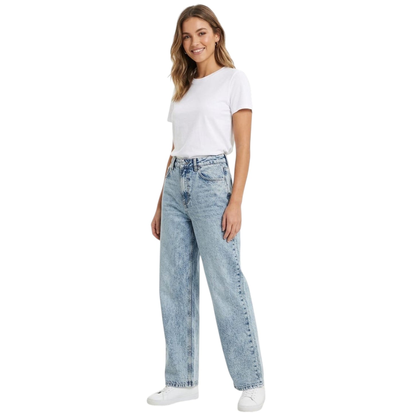 Women's Plain Solid Wide Legs Jeans,Light Blue