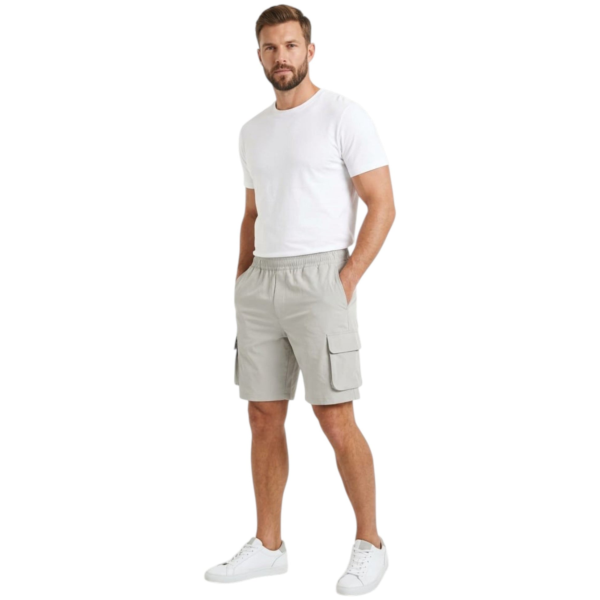 Men's Plain Solid Cargo Short,Grey