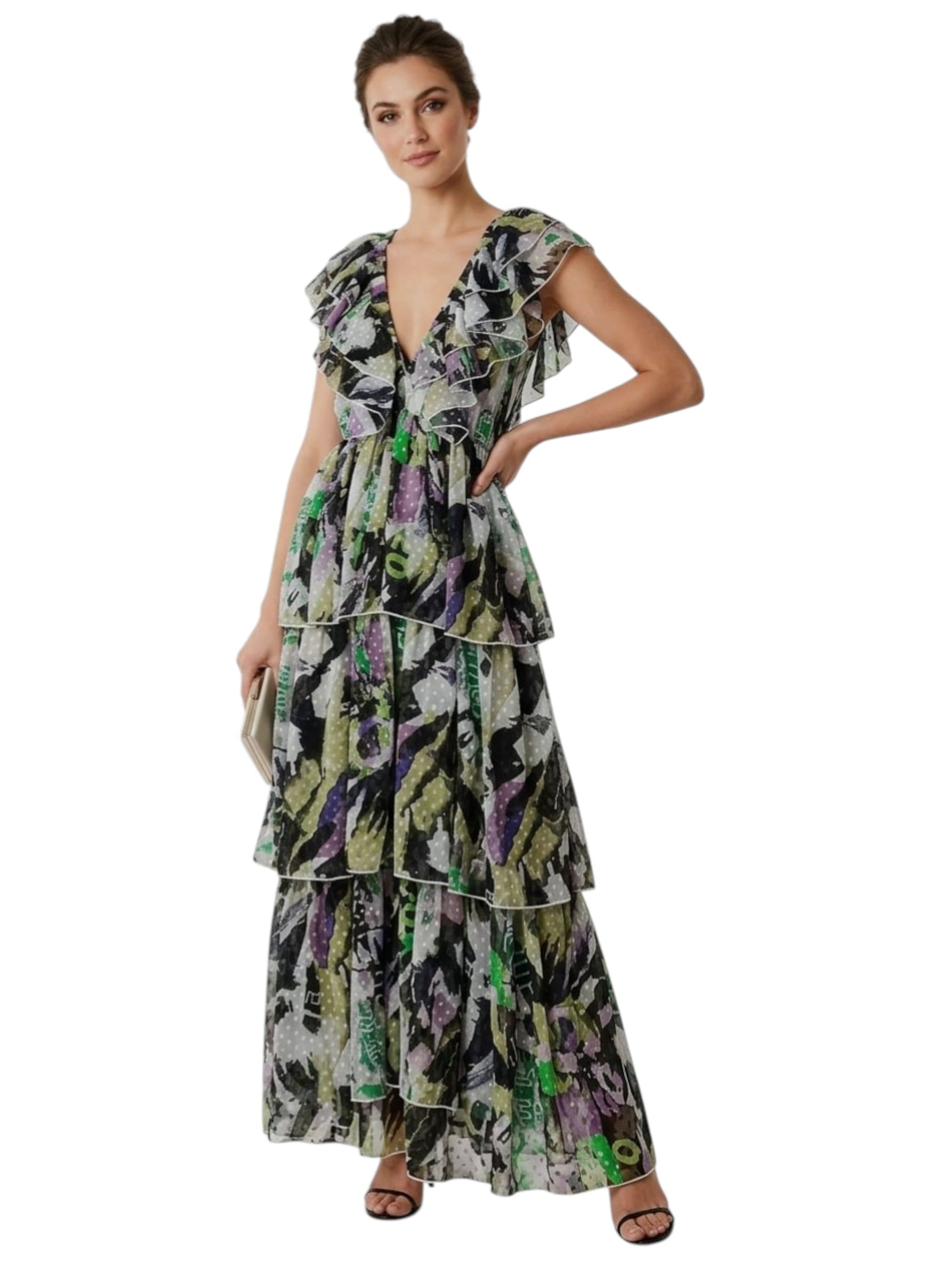 Women's Ruffled Dress,Multi