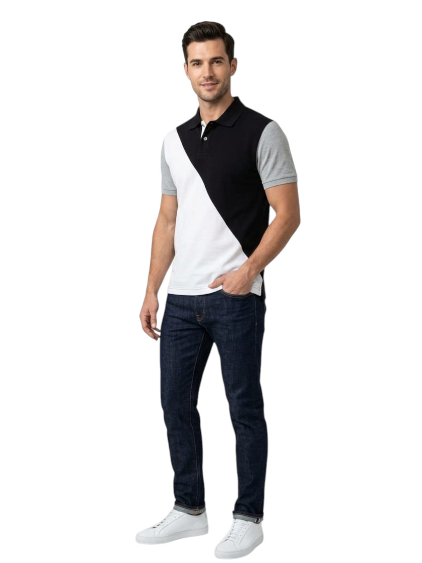 Men's Colorblocked Top,Black/White
