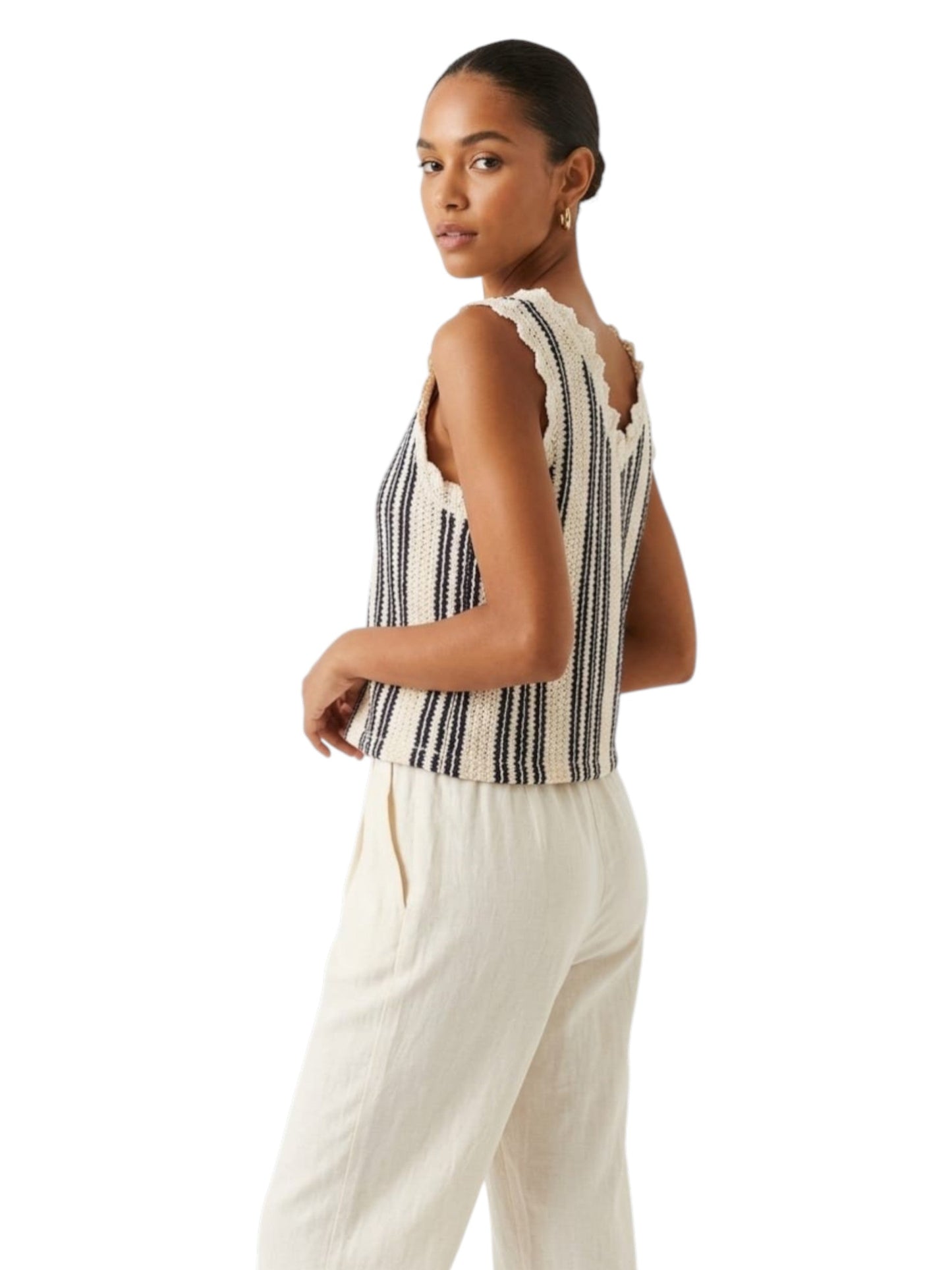 Women's Black Striped Knitted Top,Off White