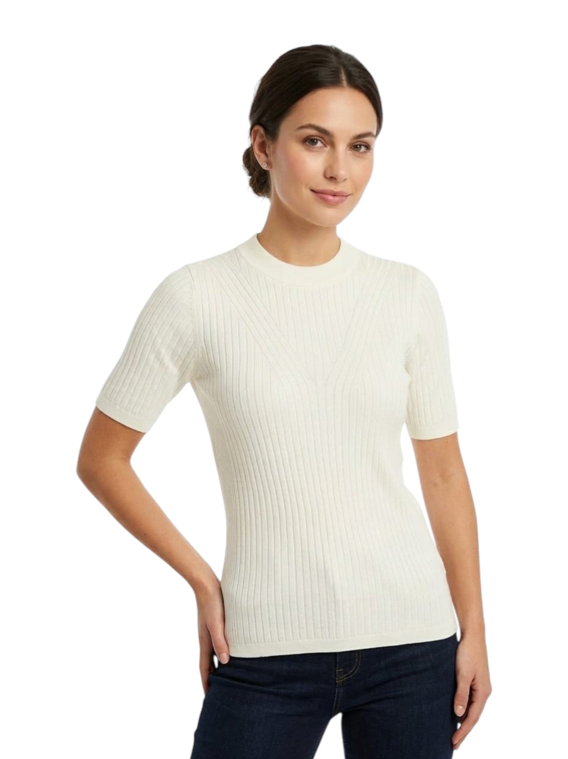 Women's Knitted Ribbed Top,White