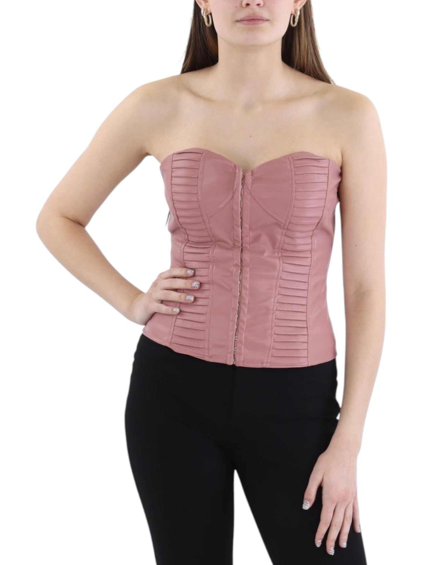 Women's Plain Leather Corest Off Shoulder Top,Dusty Rose