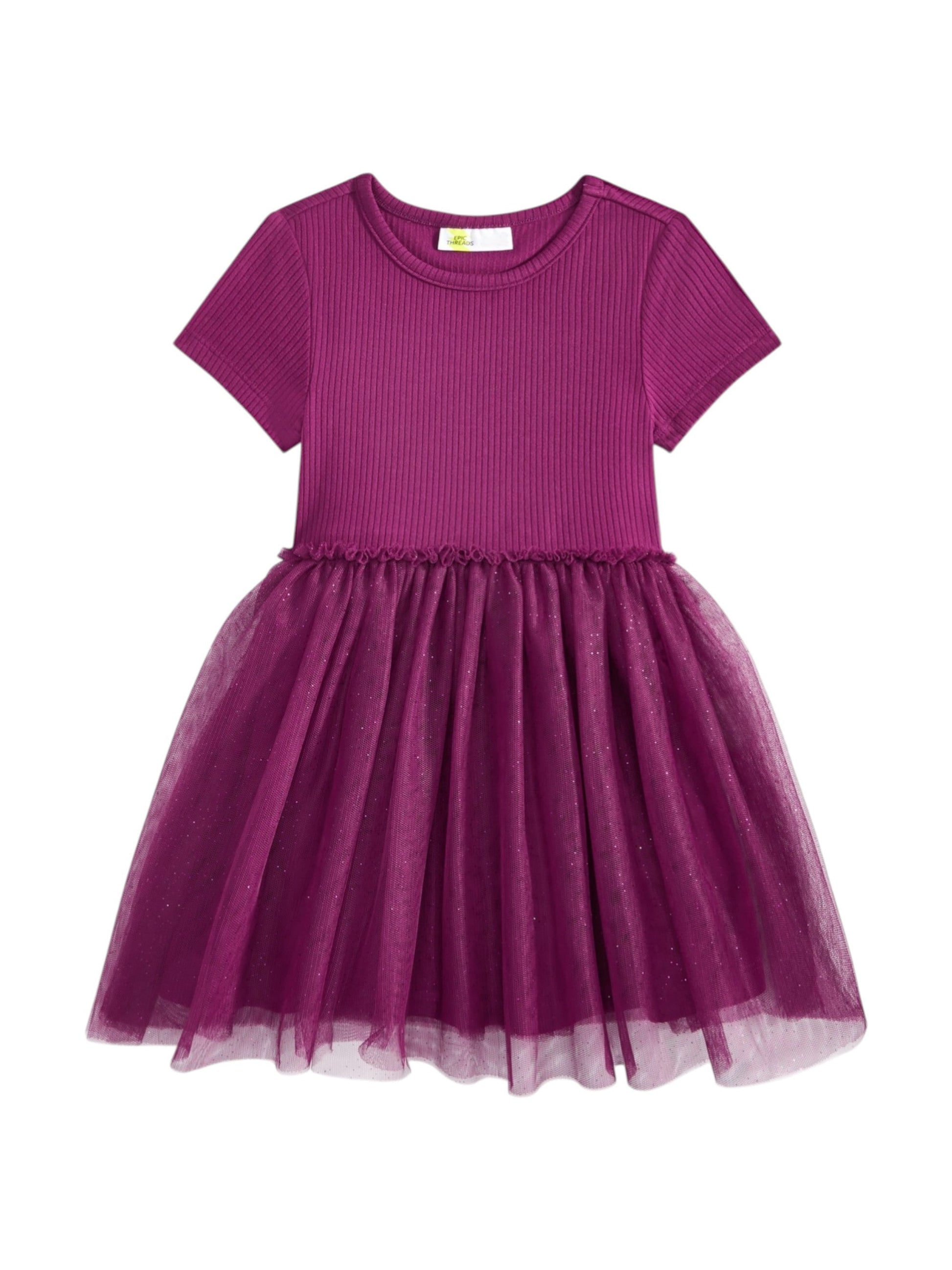 Kids Girl's Ribbed Ruffled Dress,Mauve