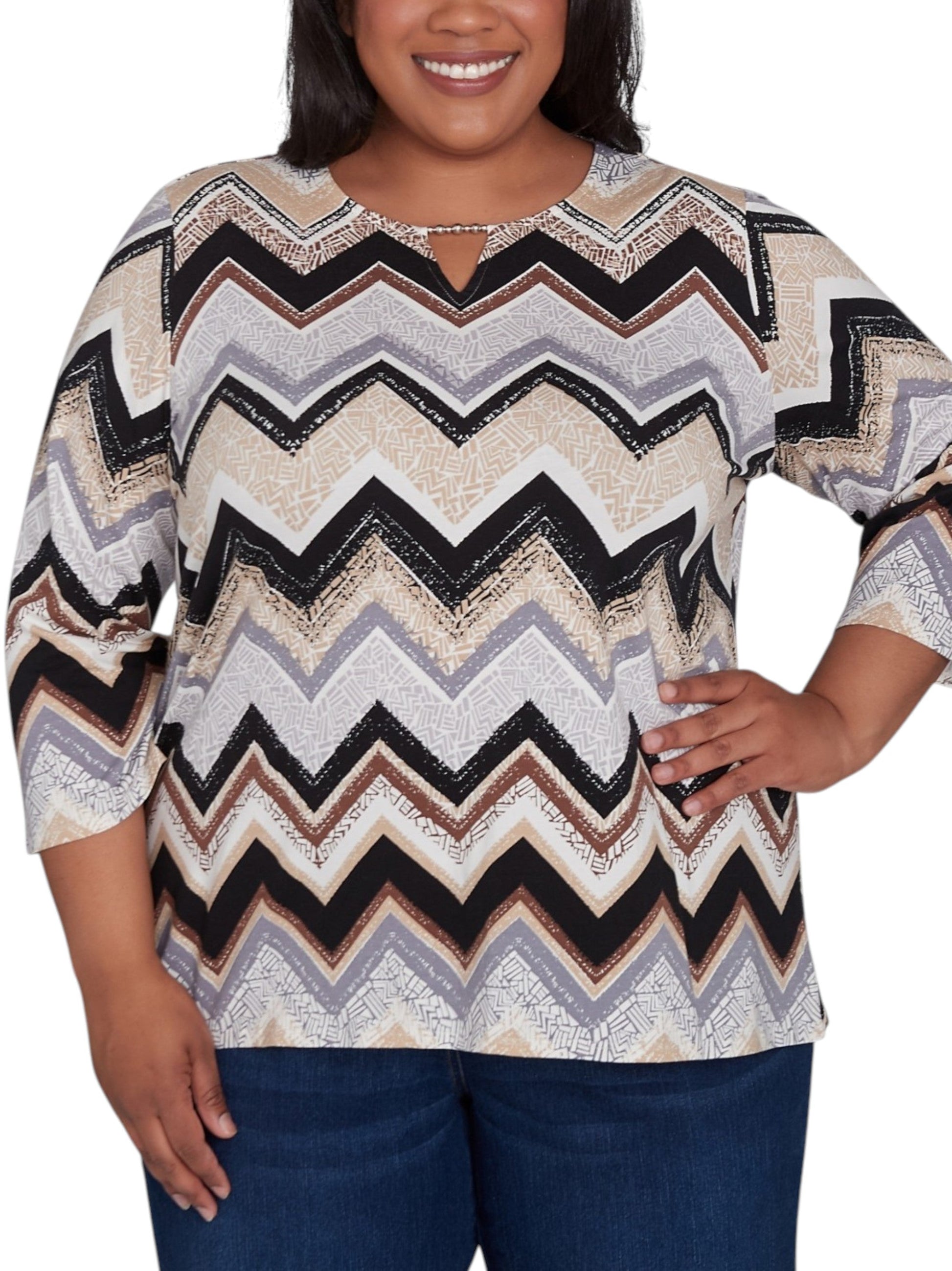Women's Zigzag Striped Top,Multi