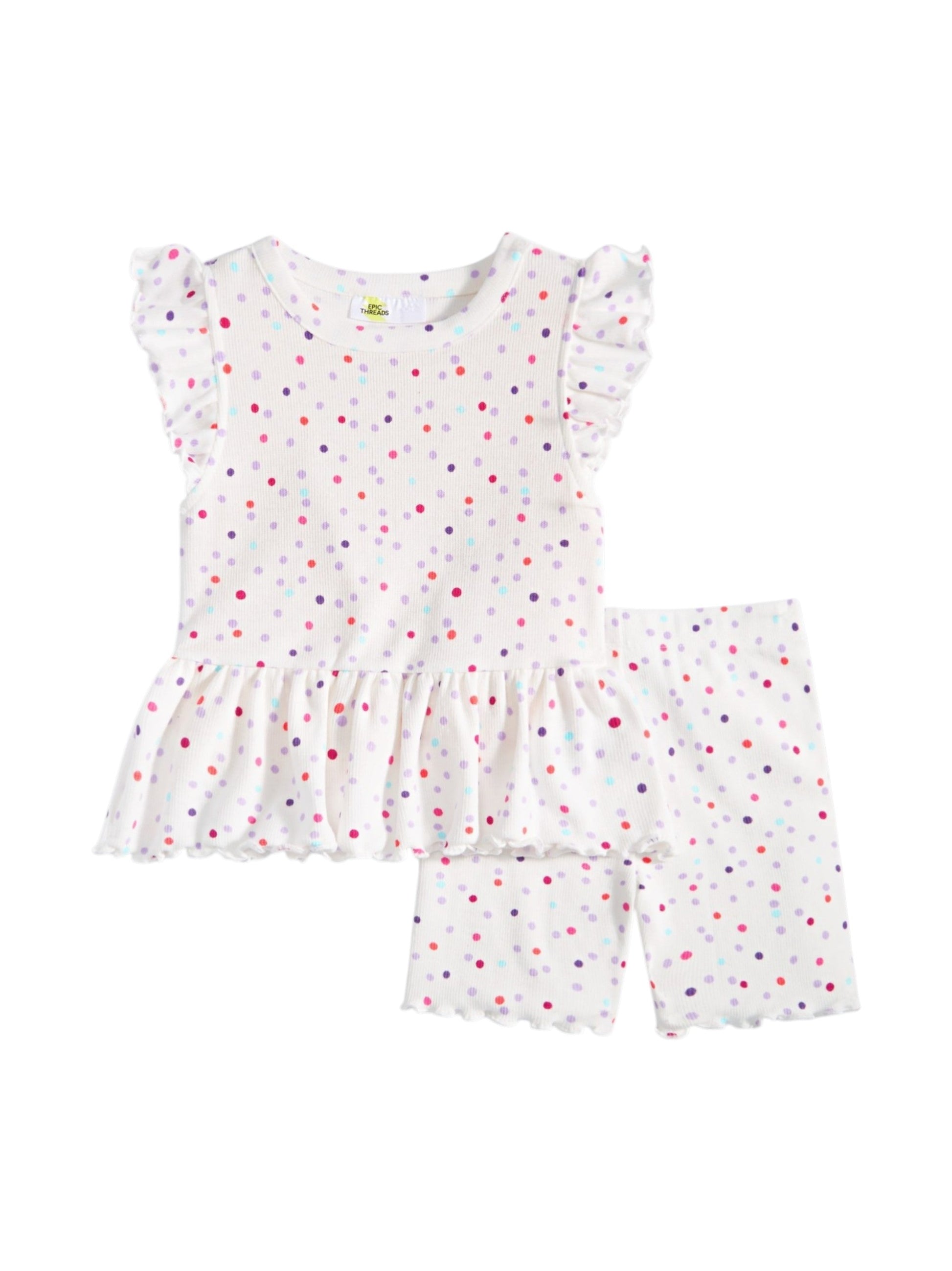Kids Girl's Dotted Set Top&Short,White