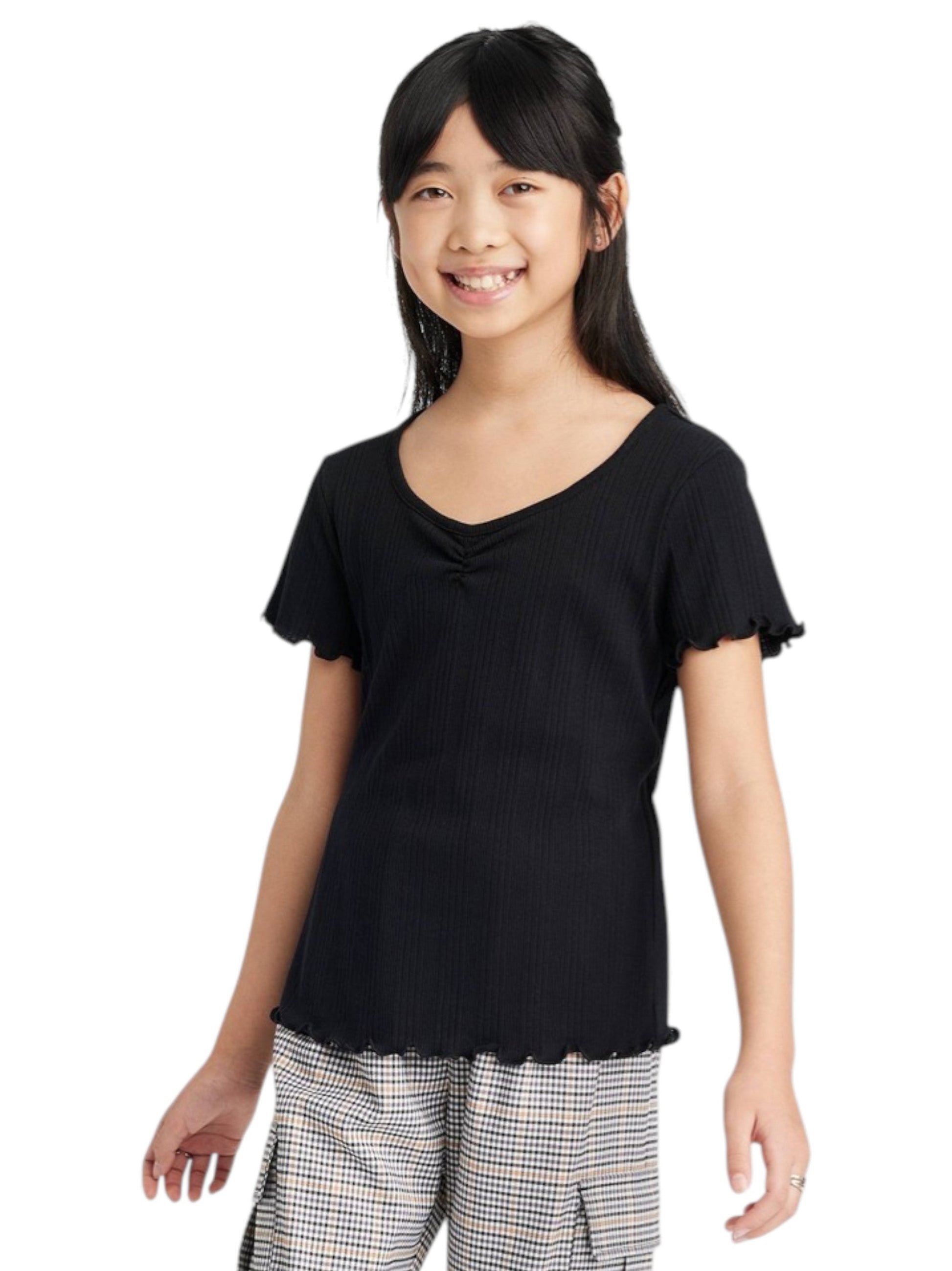 Kids Girl's Ribbed Top,Black