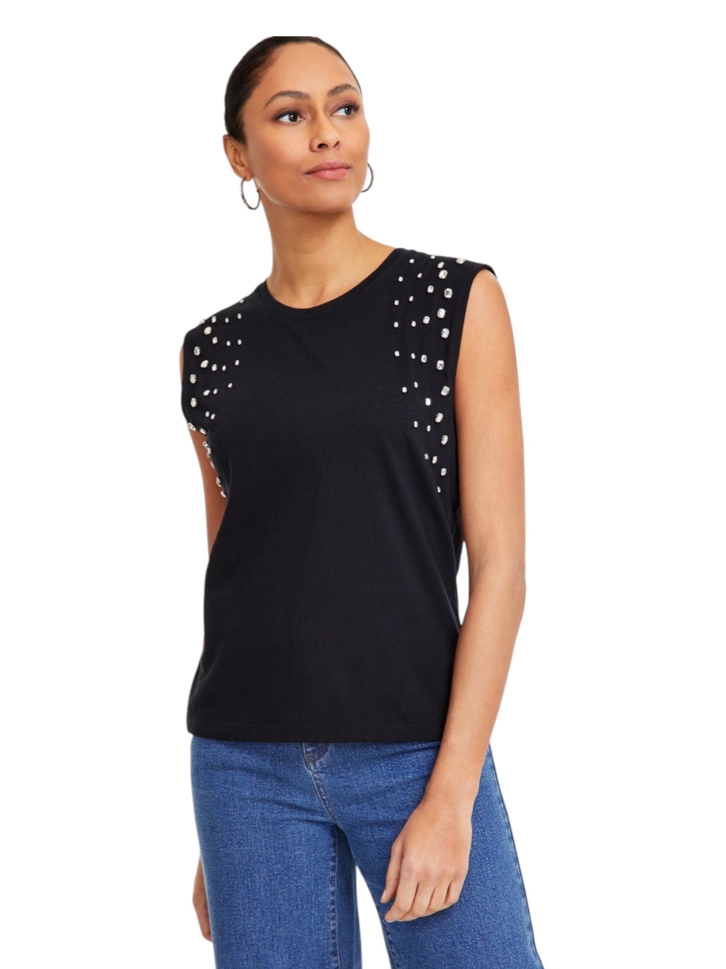 Women's Rhinestones Top,Black