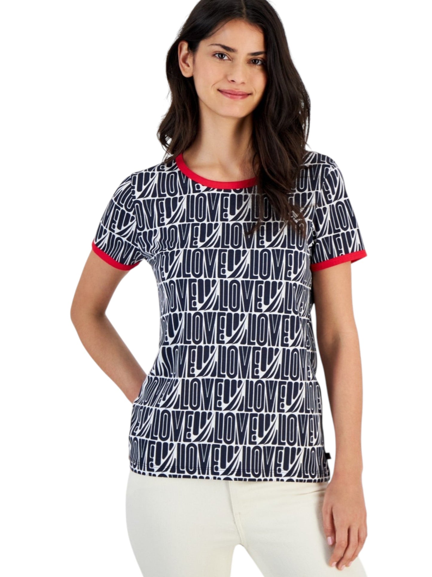 Women's Navy Pinted Top,White