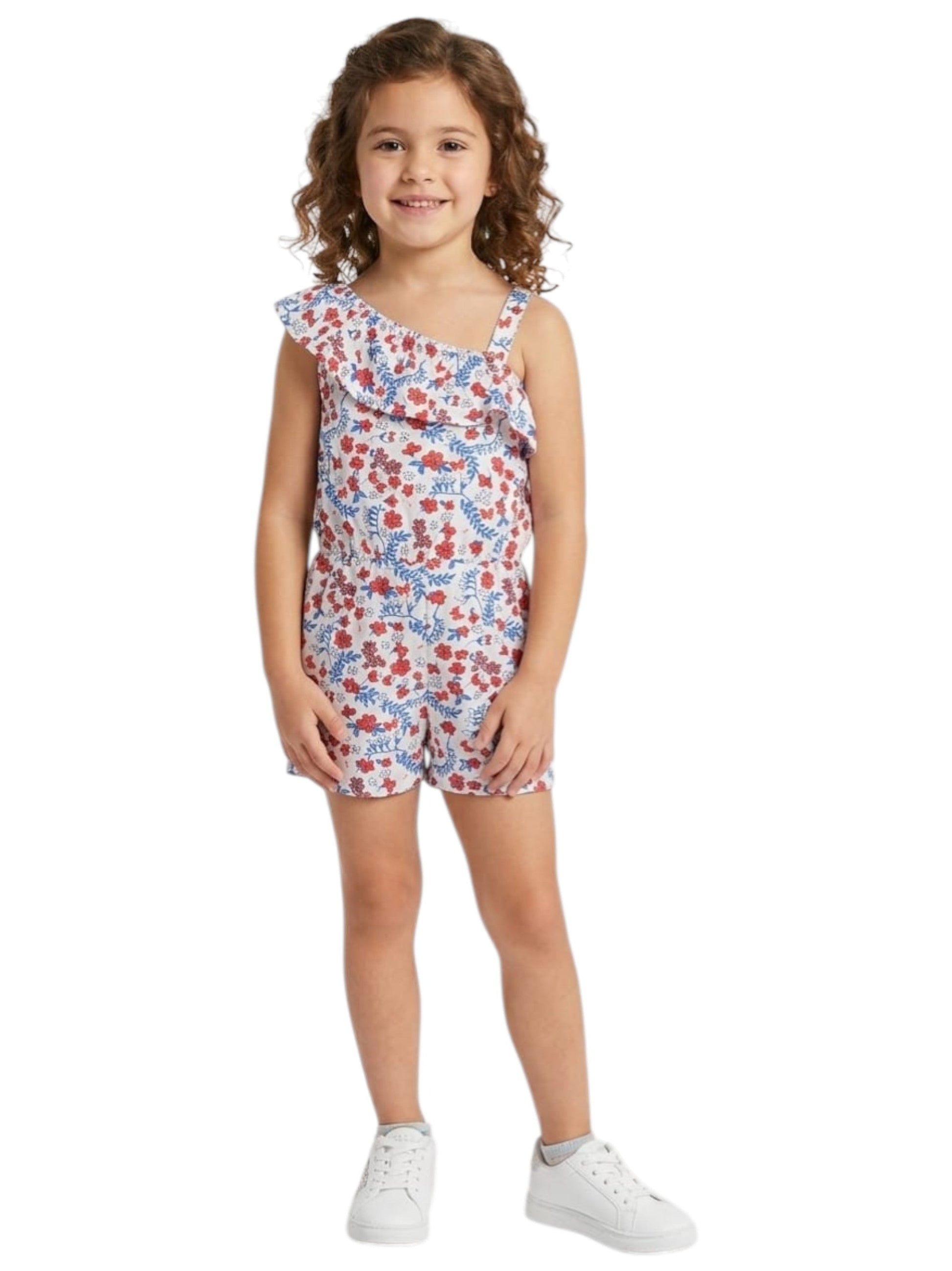 Kids Girl's Floral Printed Jumpsuit,White