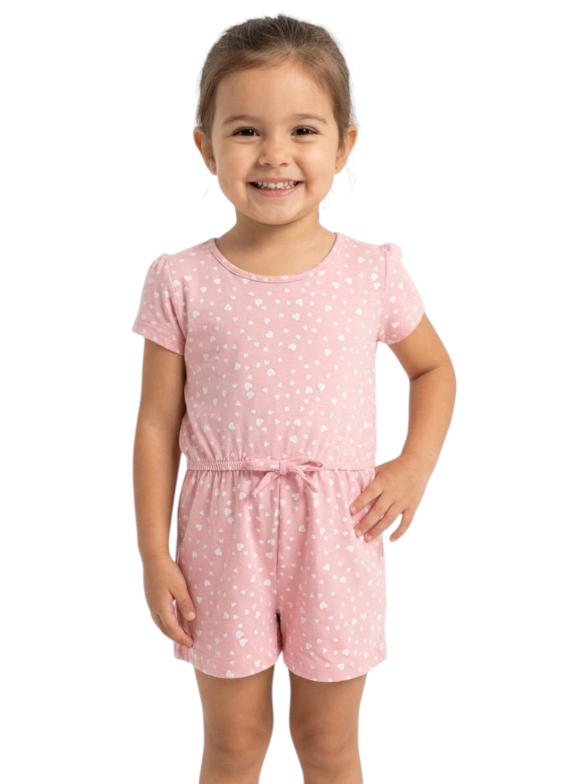 Kids Girl's White Hearts Jumpsuit Dress,Pink