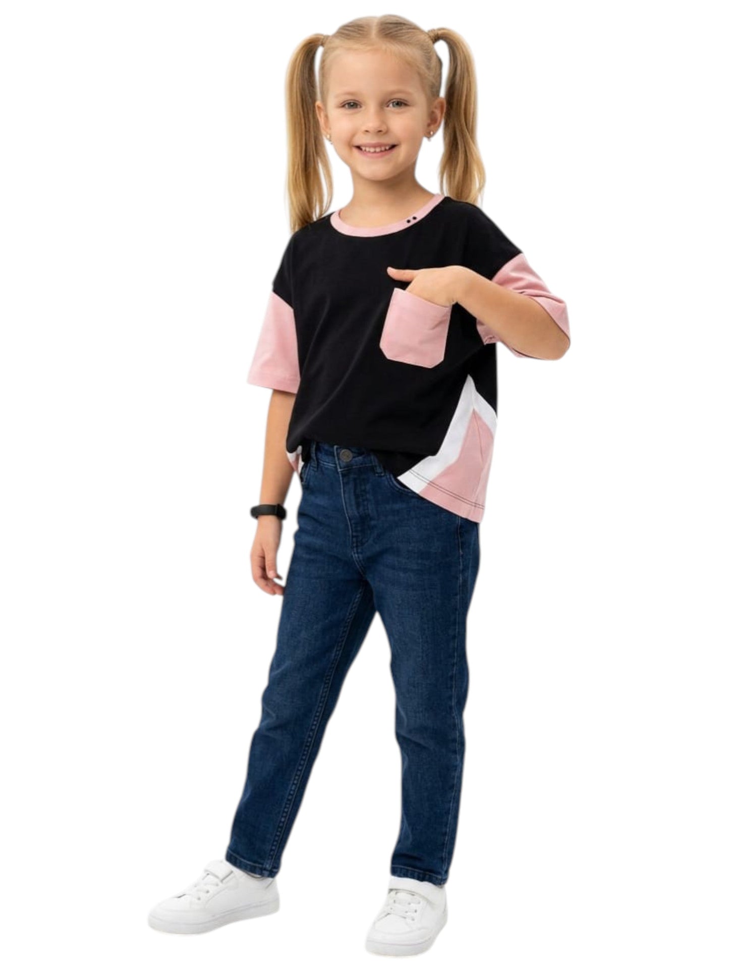 Kids Girl's Colorblocked Top,Black