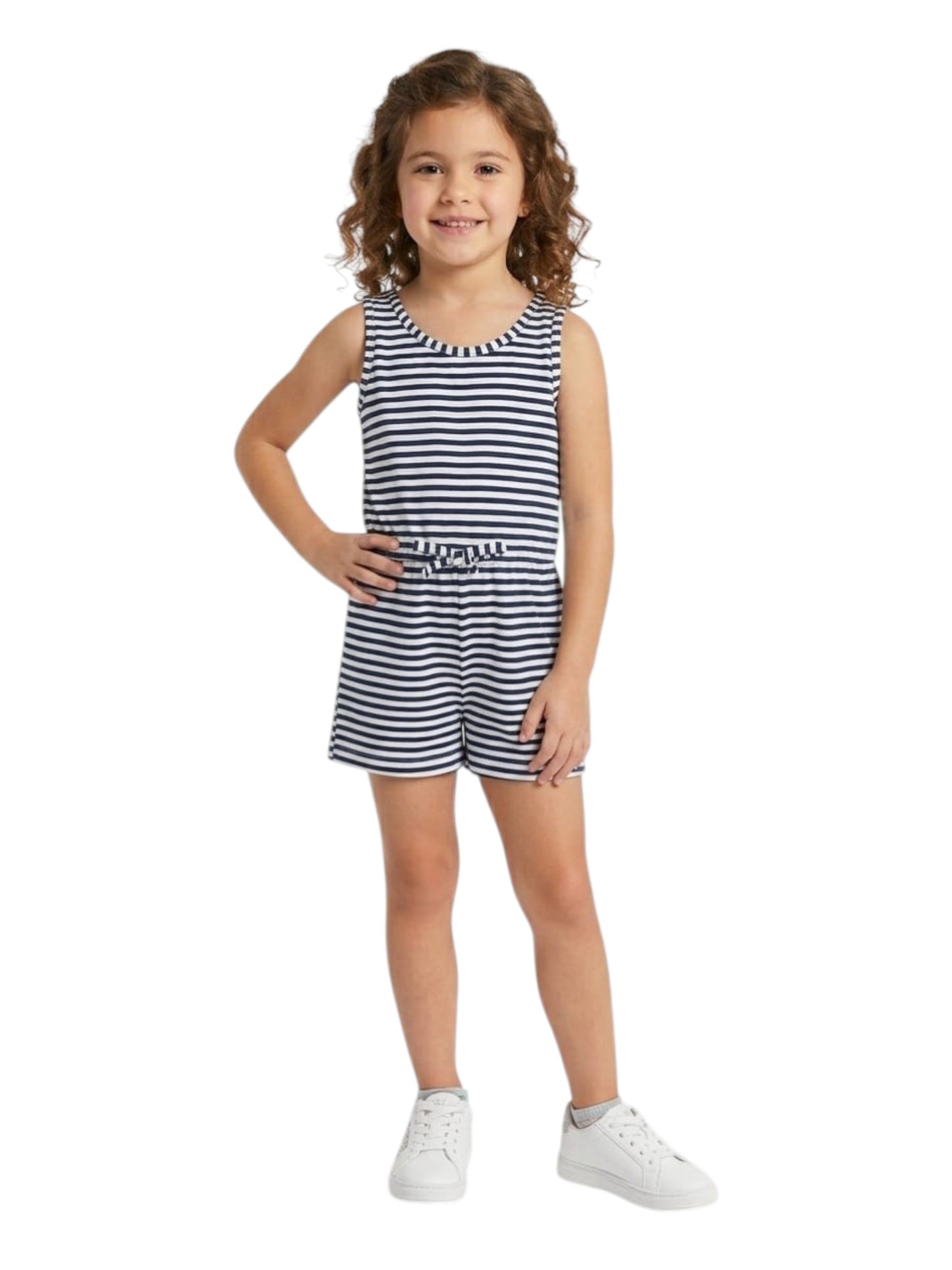 Kids Girl's Navy Striped Jumpsuit,White