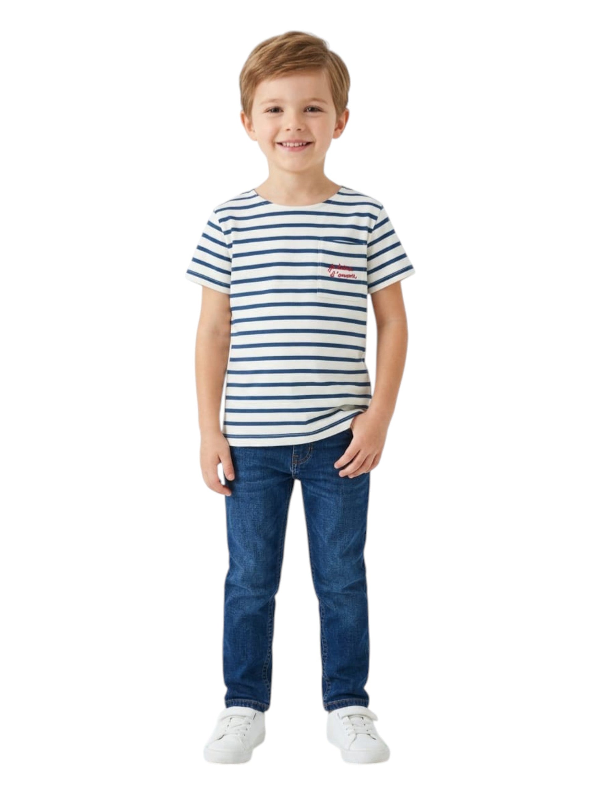 Kids Boy's Navy Striped Top,White