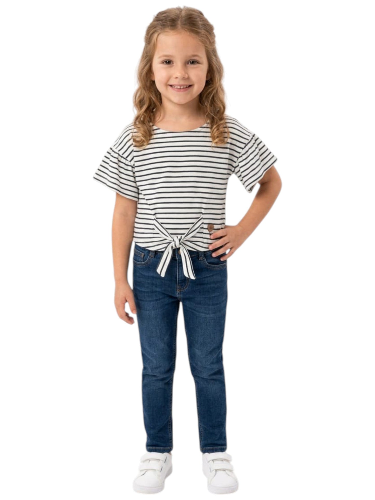 Kids Girl's Navy Striped Top,White
