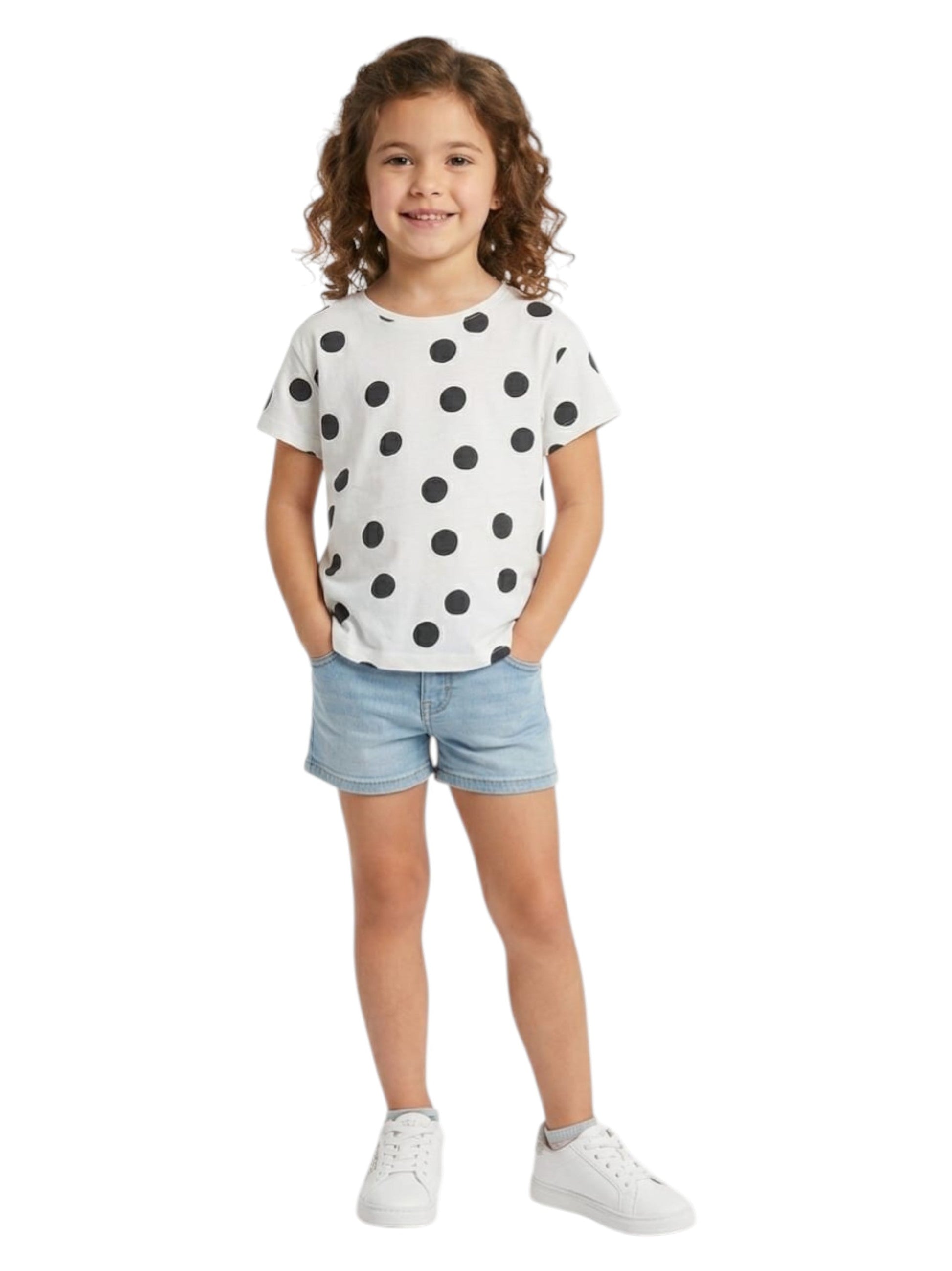 Kids Girl's Black Dotted Top,White