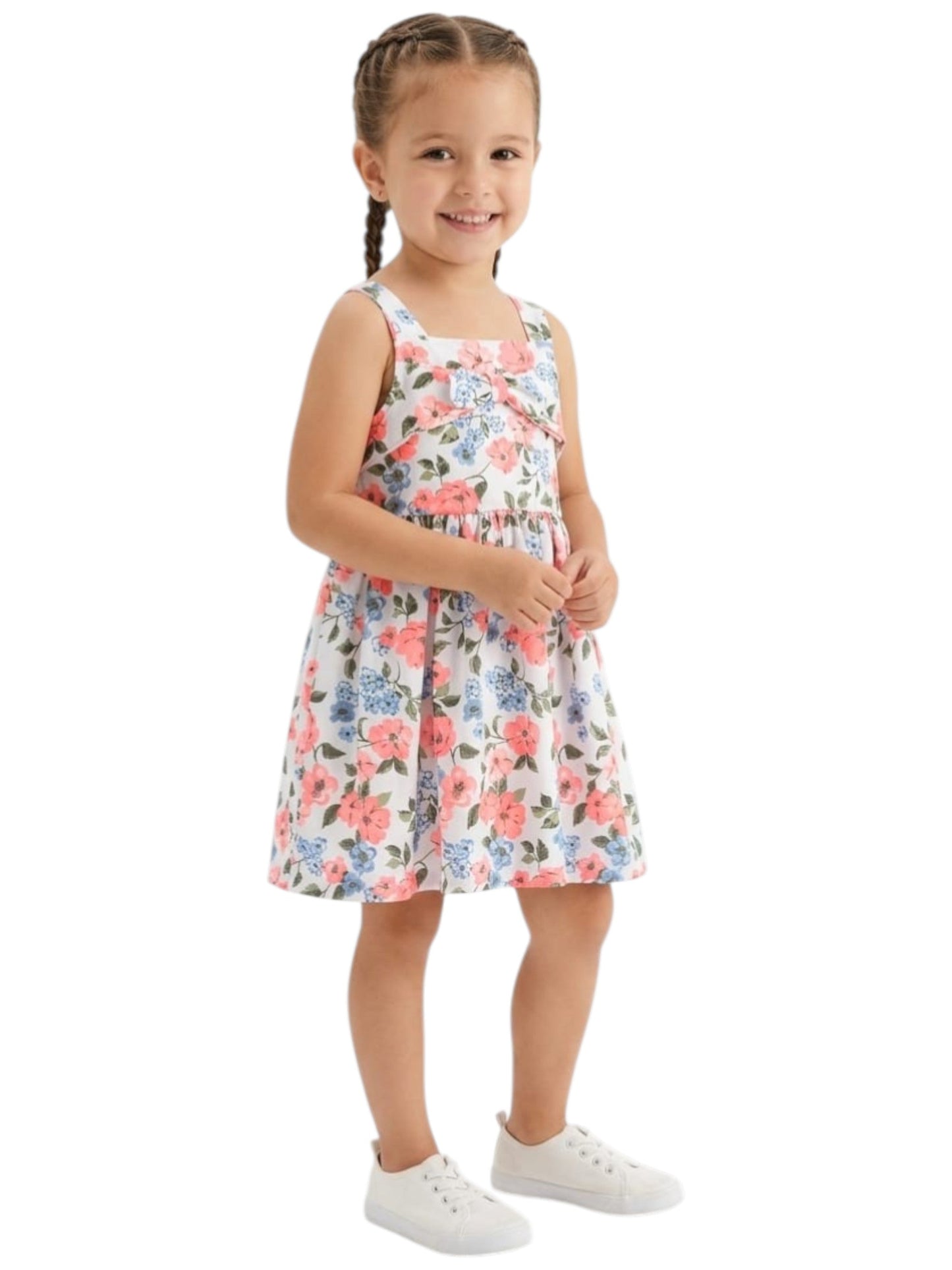 Kids Girl's Floral Printed Dress,White