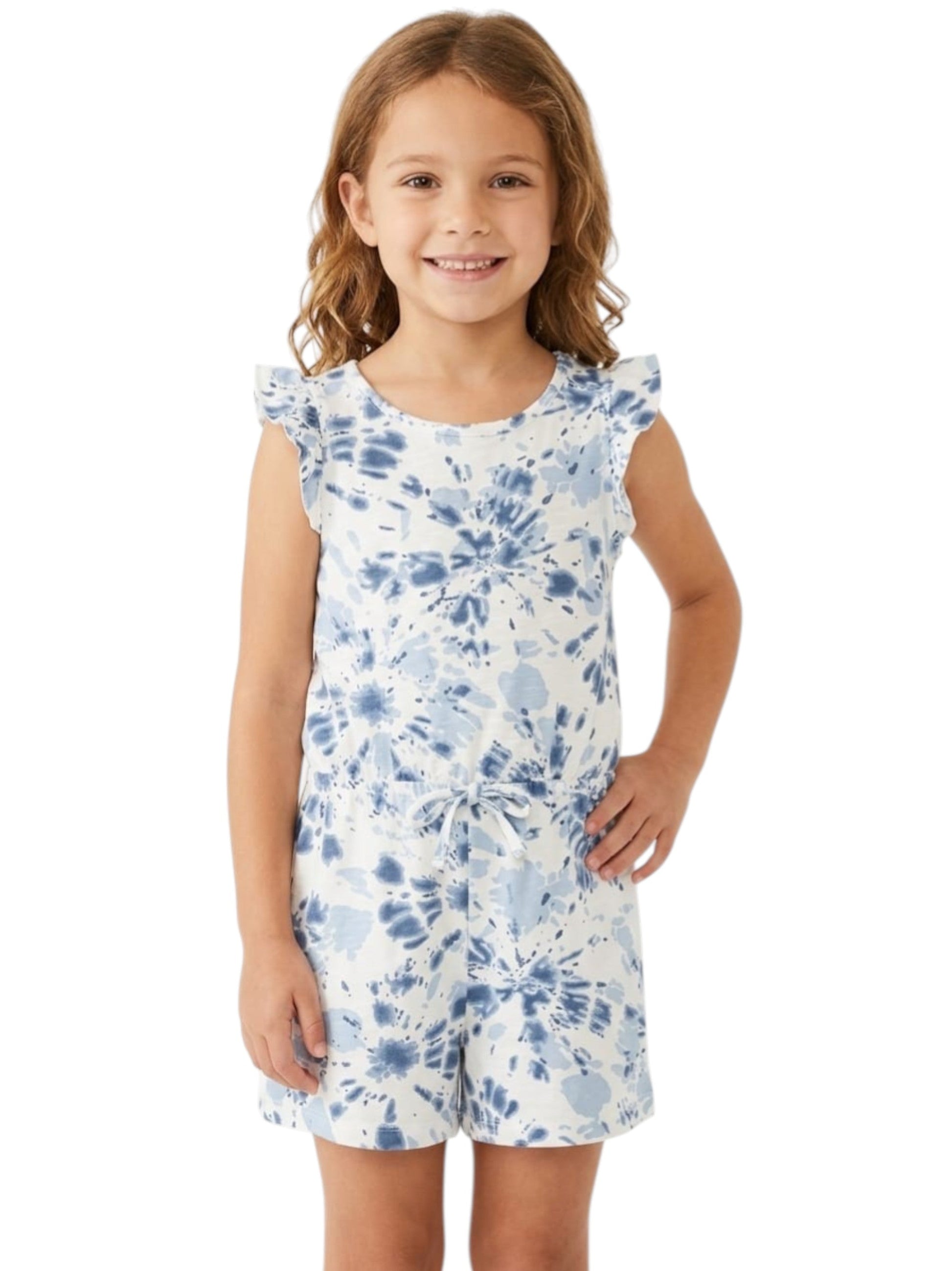 Kids Girl's Blue Printed Jumpsuit,White