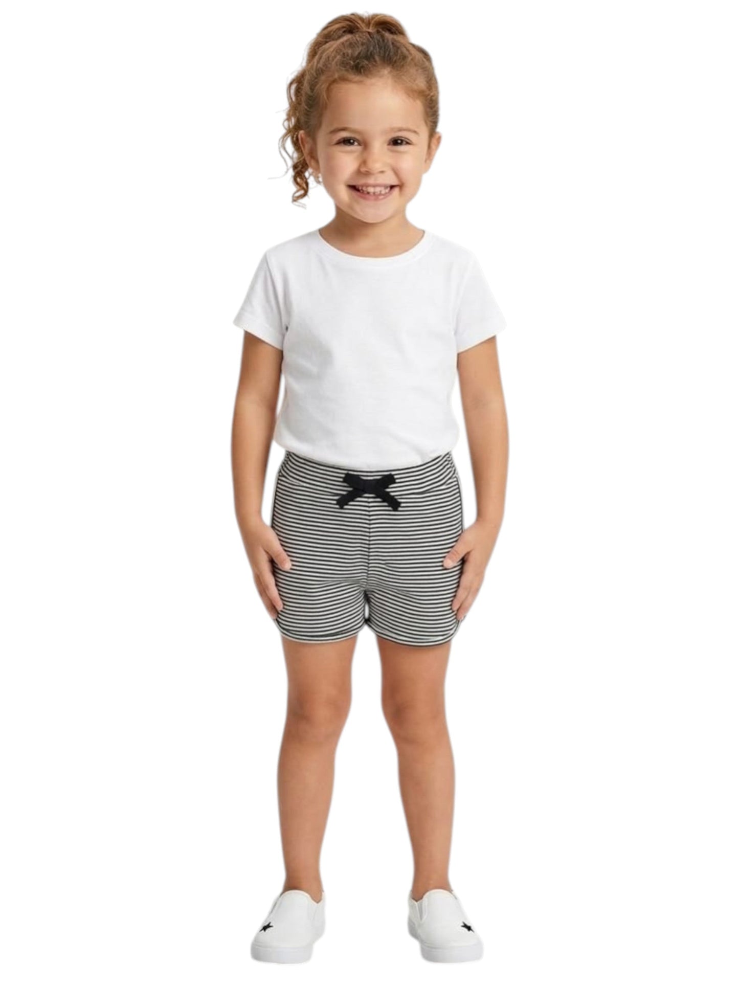 Kids Girl's Navy Striped Short,White/Navy