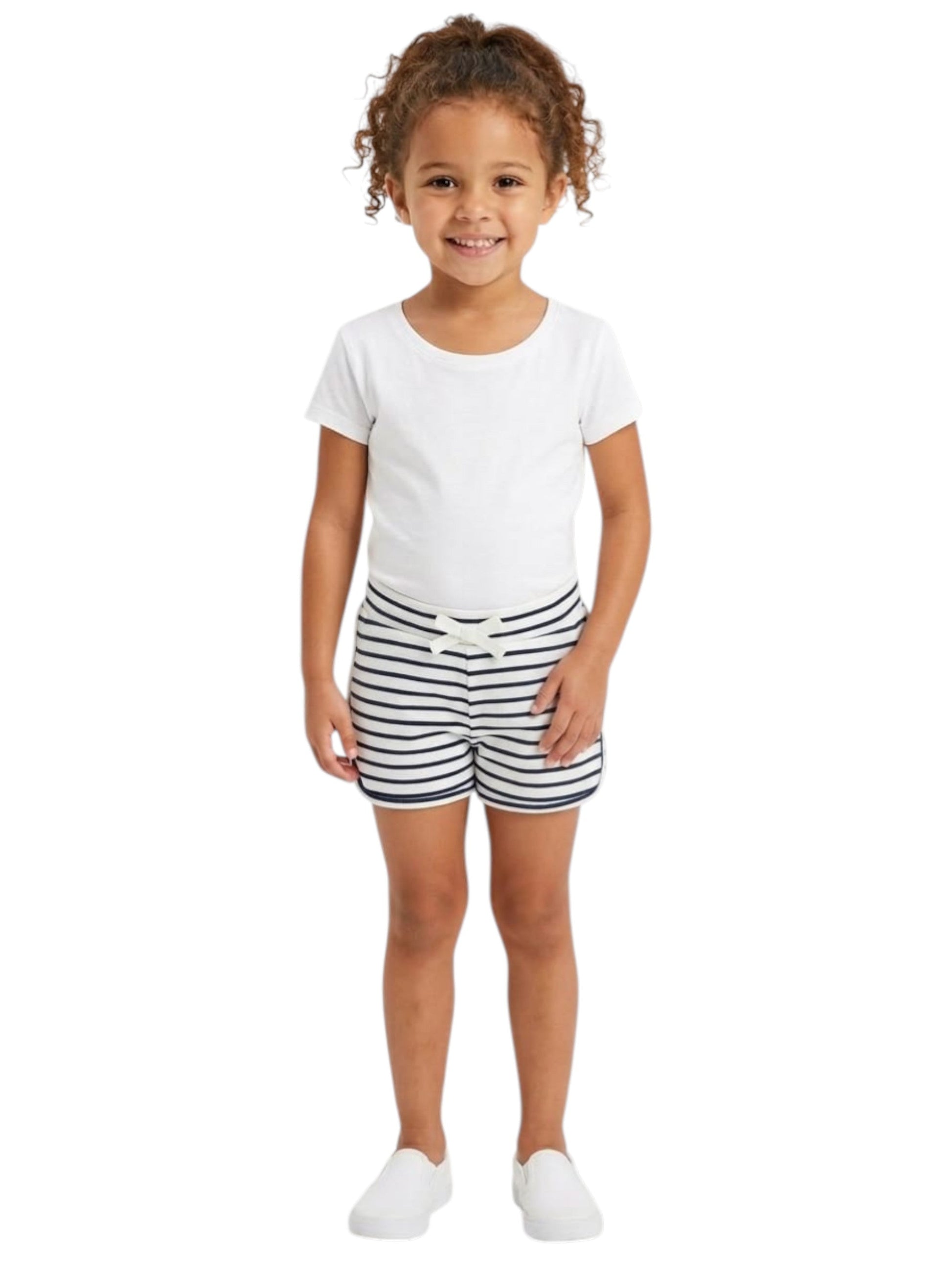Kids Girl's Navy Striped Short,White