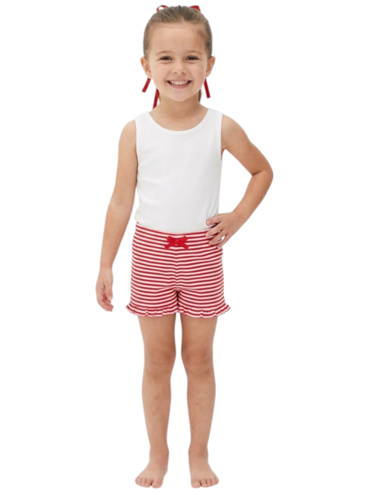 Kids Girl's White Striped Short,Red
