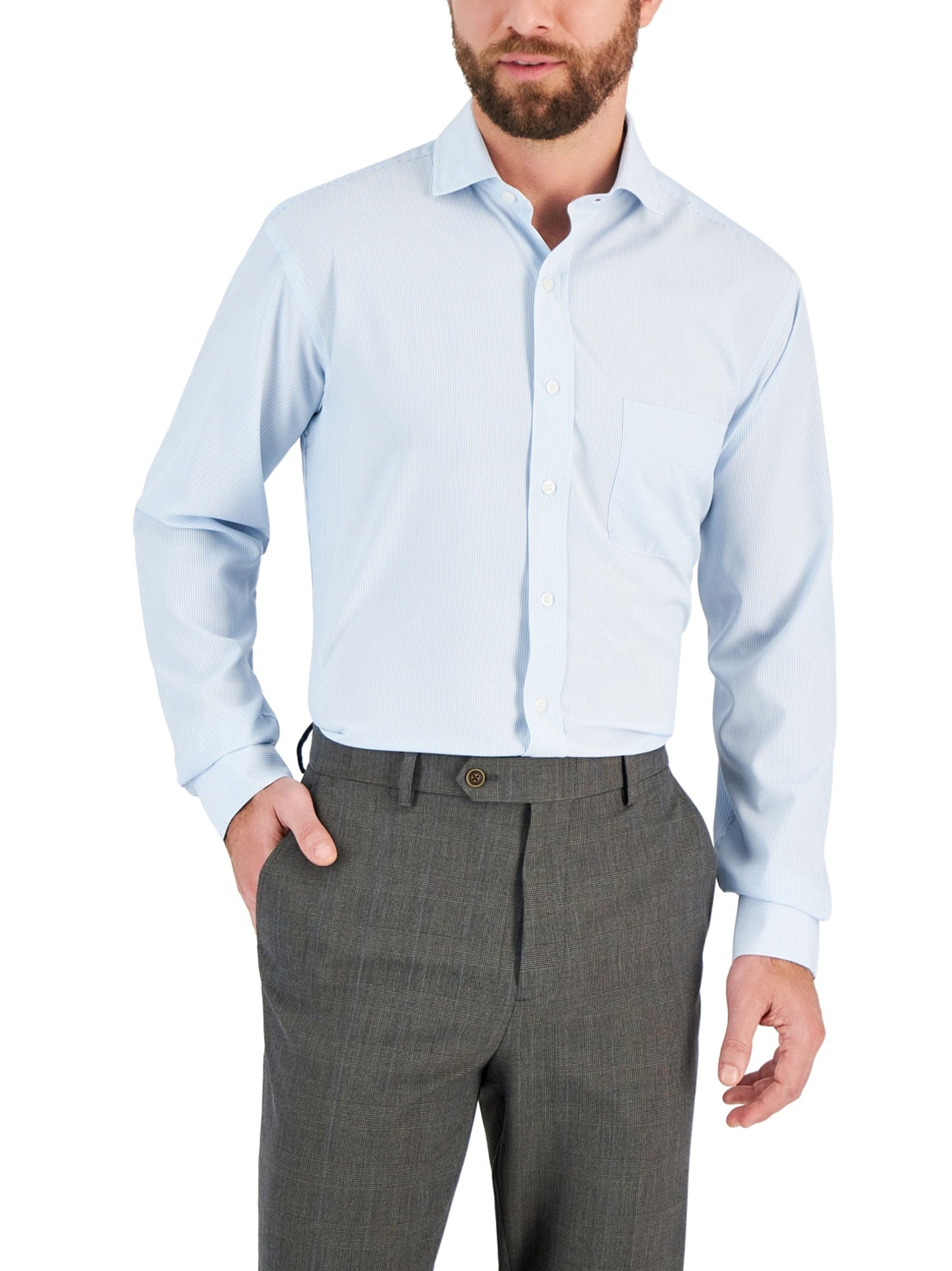 Men's Light Blue Striped Dress Shirt,Blue