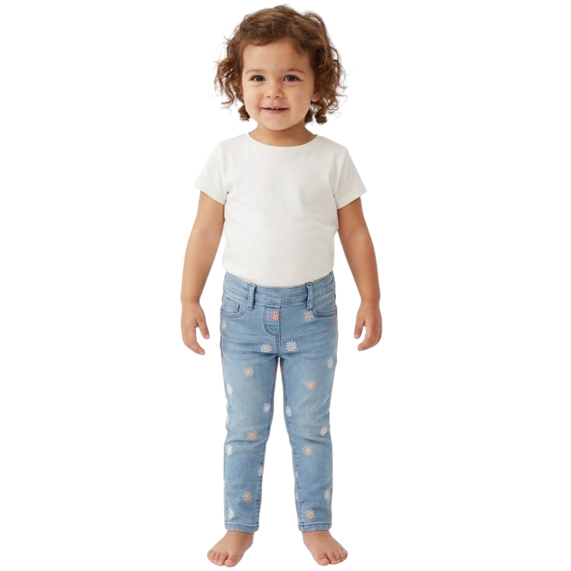 Kids Girl's Floral Embroidered Jeans,Blue