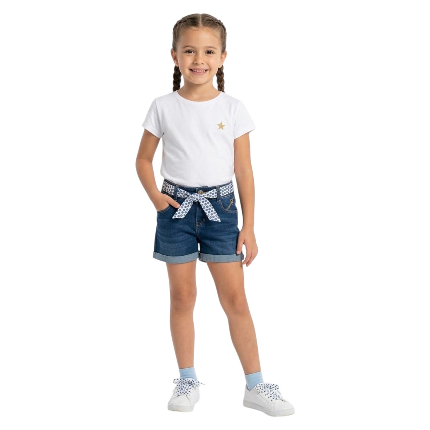 Kids Girl's Plain Jeana Short&Belt,Navy