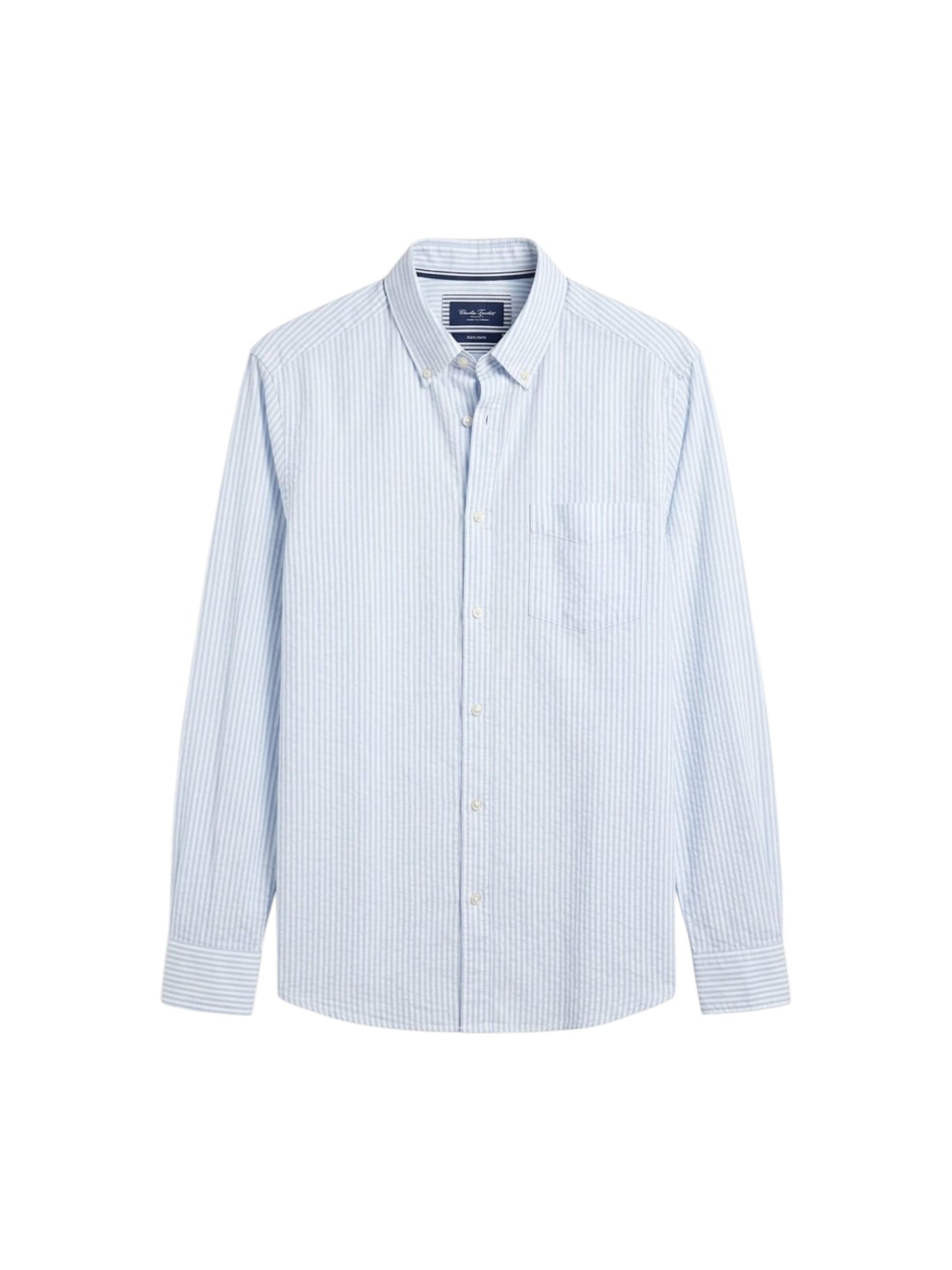 Men's Light Blue Striped Dress Shirt,White