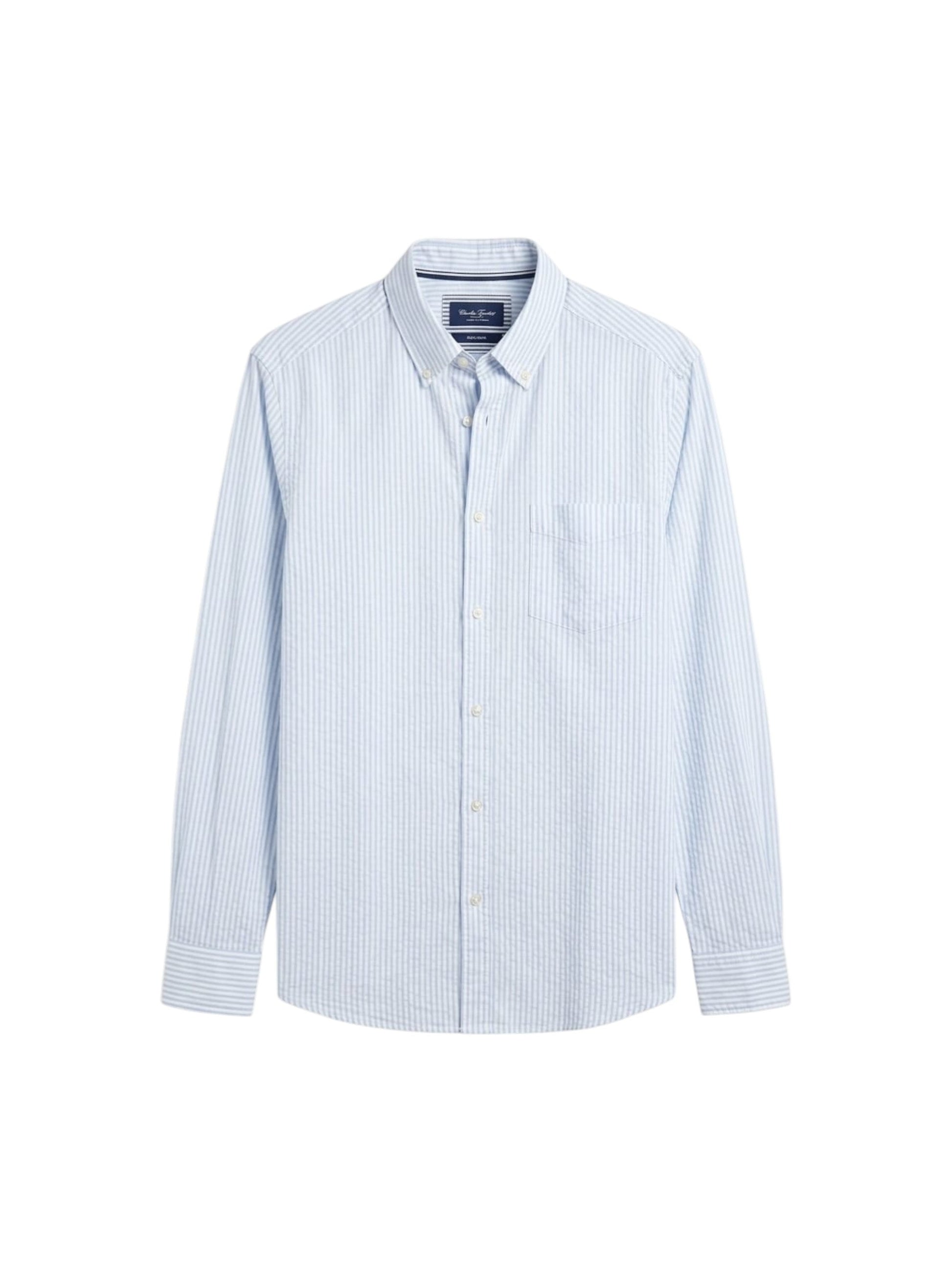 Men's Light Blue Striped Dress Shirt,White