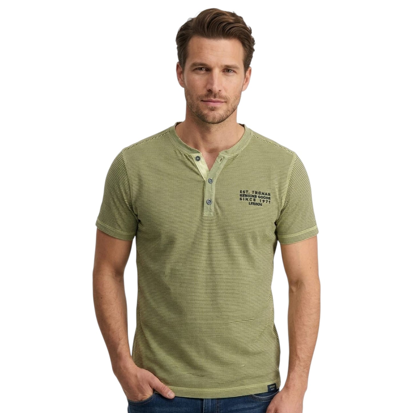 Men's Navy Stripped Top,Lime Yellow