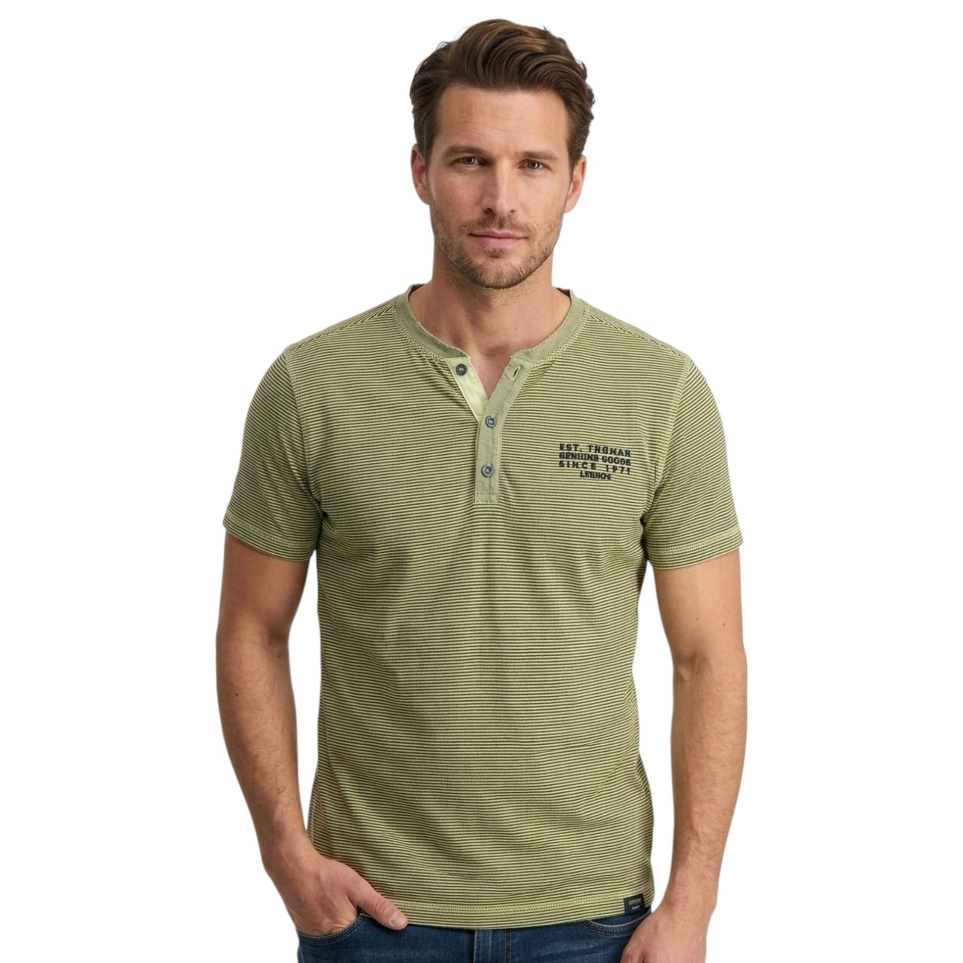 Men's Navy Stripped Top,Lime Yellow