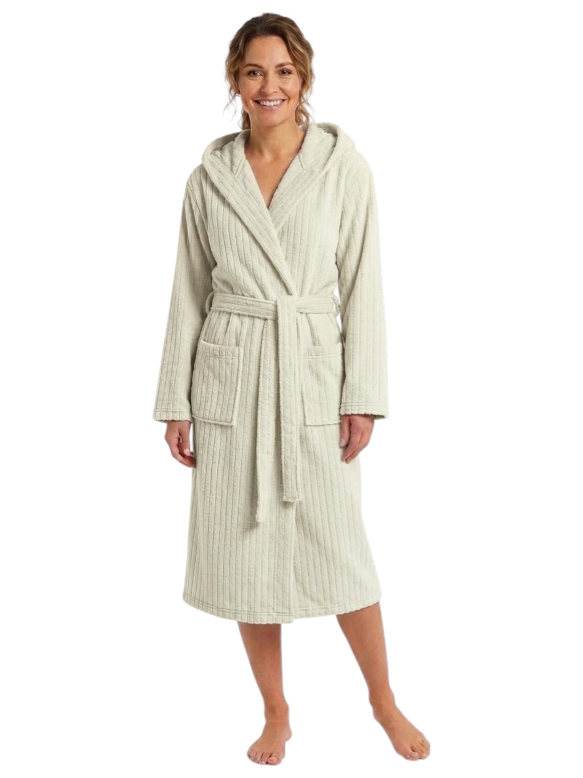Women's Faux Fur Ribbed Sleepwear Robe&Belt,Mint