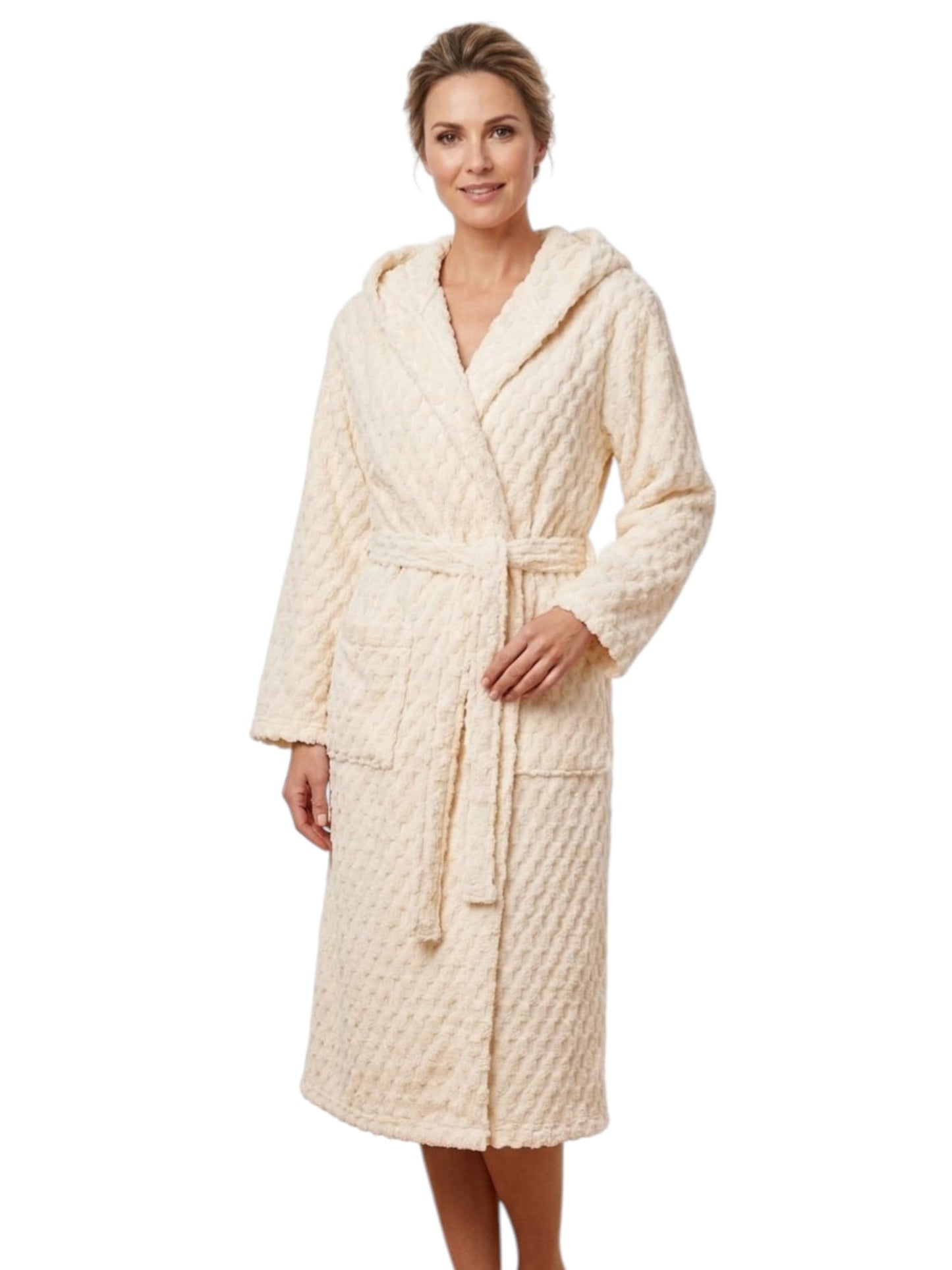 Women's Faux Fur Sleepwear Robe&Belt,Off White