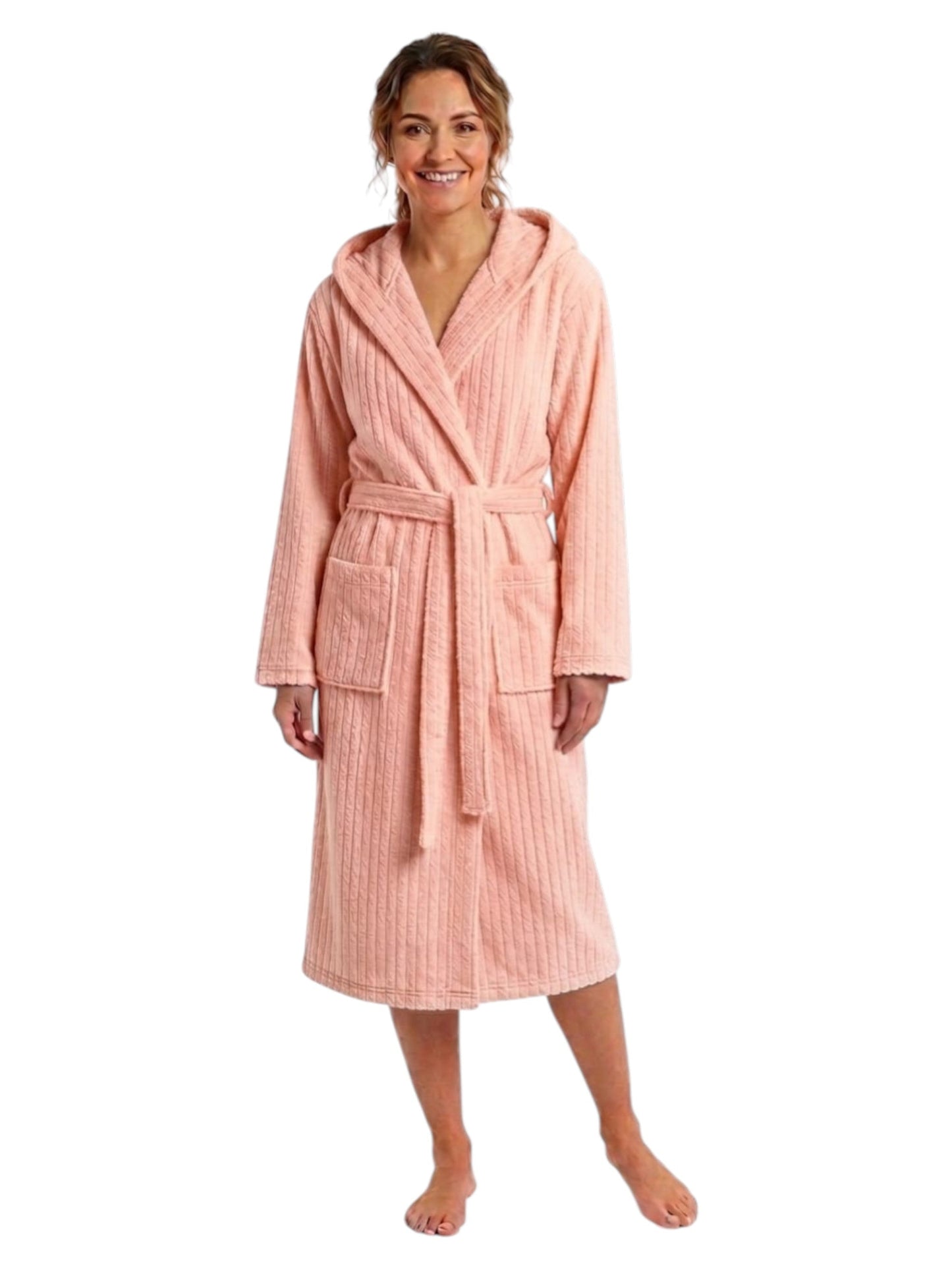 Women's Faux Fur Ribbed Sleepwear Robe&Belt,Pink
