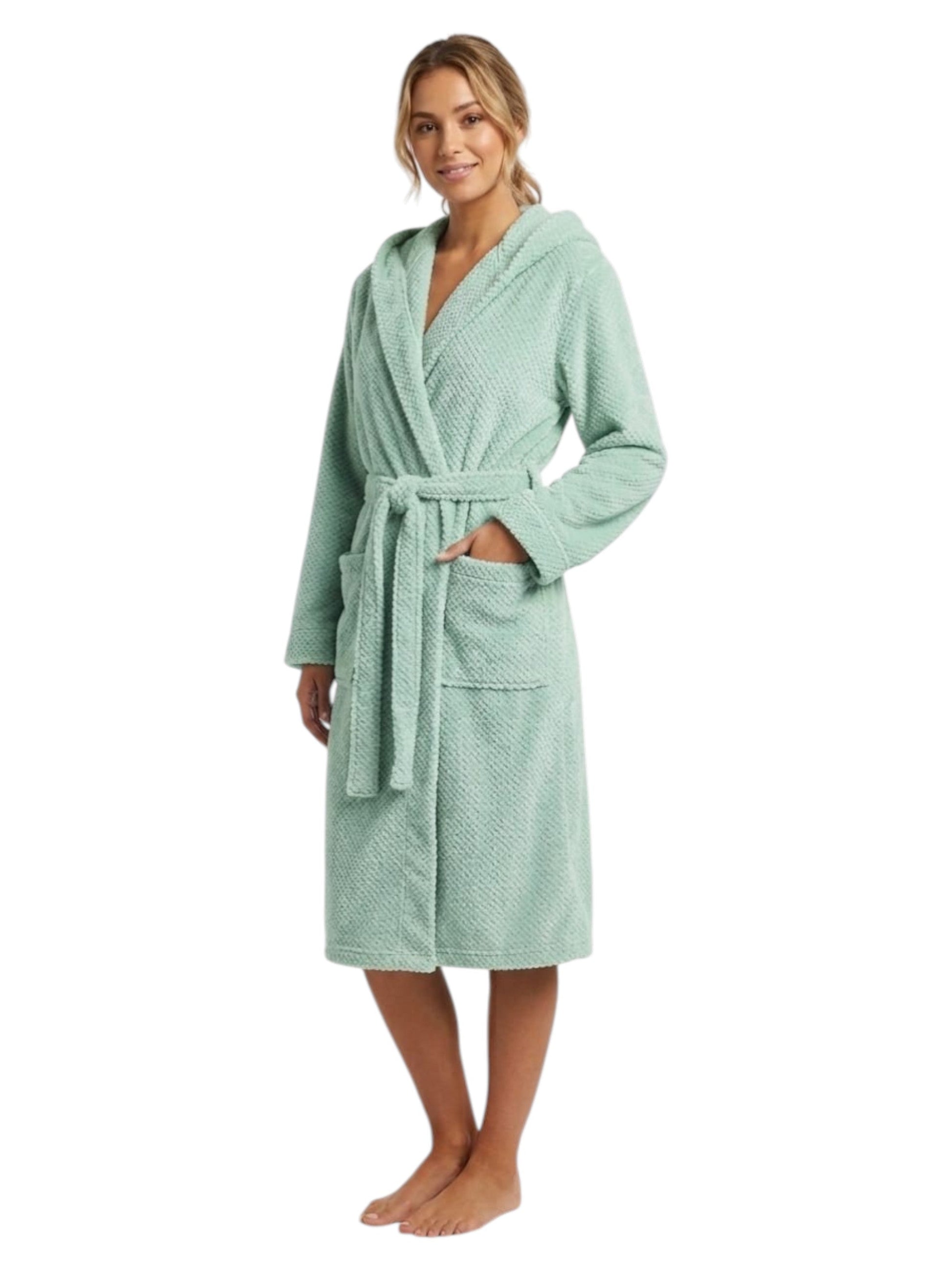 Women's Faux Fur Sleepwear Robe&Belt,Green