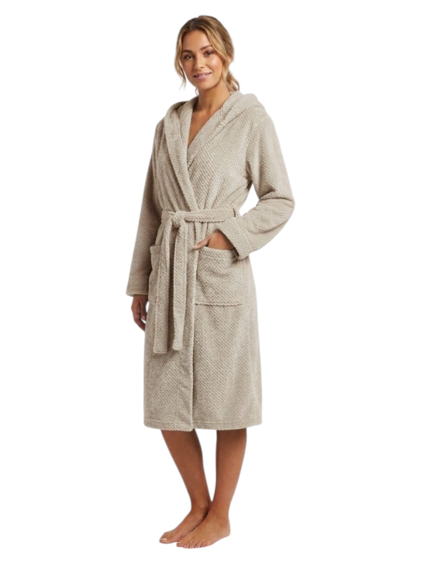 Women's Faux Fur Sleepwear Robe&Belt,Beige