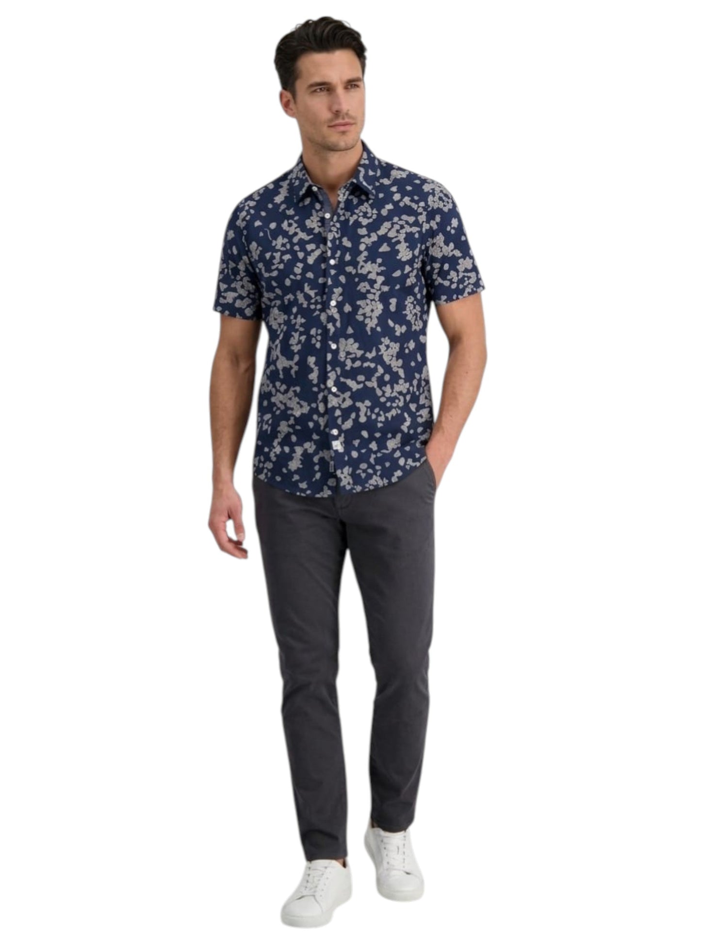 Men's Printed Dress Shirt,Navy