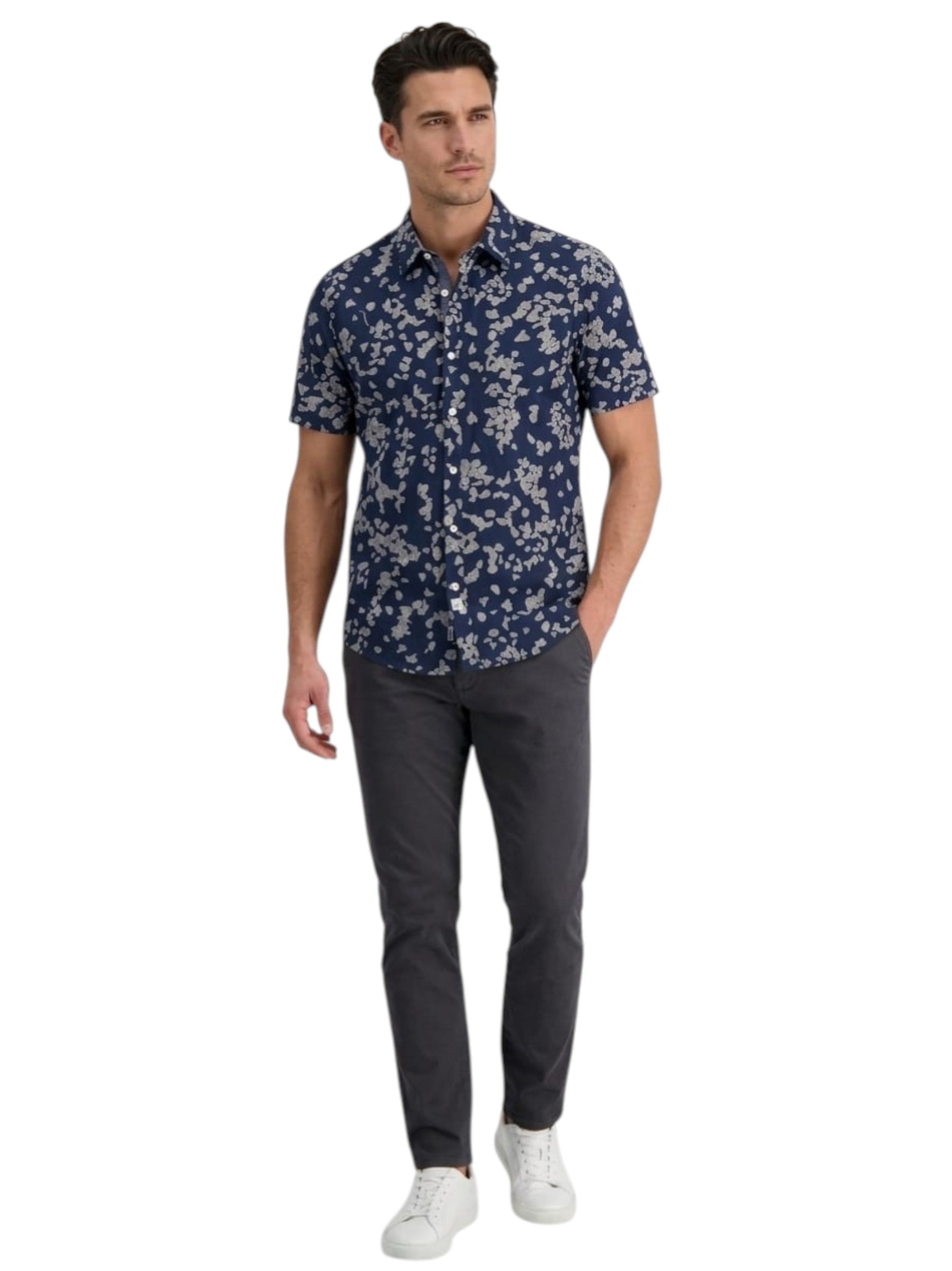 Men's Printed Dress Shirt,Navy