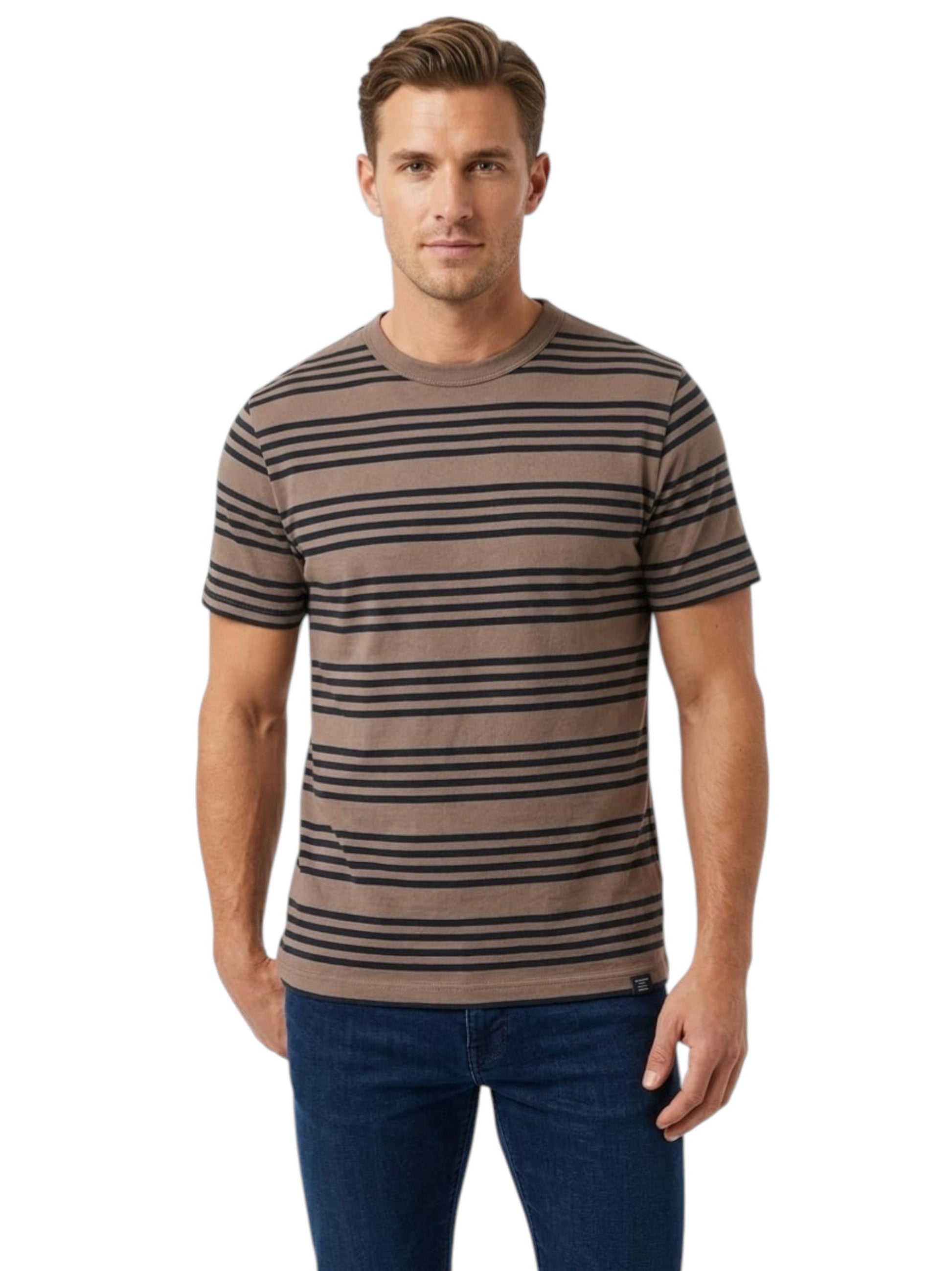Men's Navy Striped Top,Brown