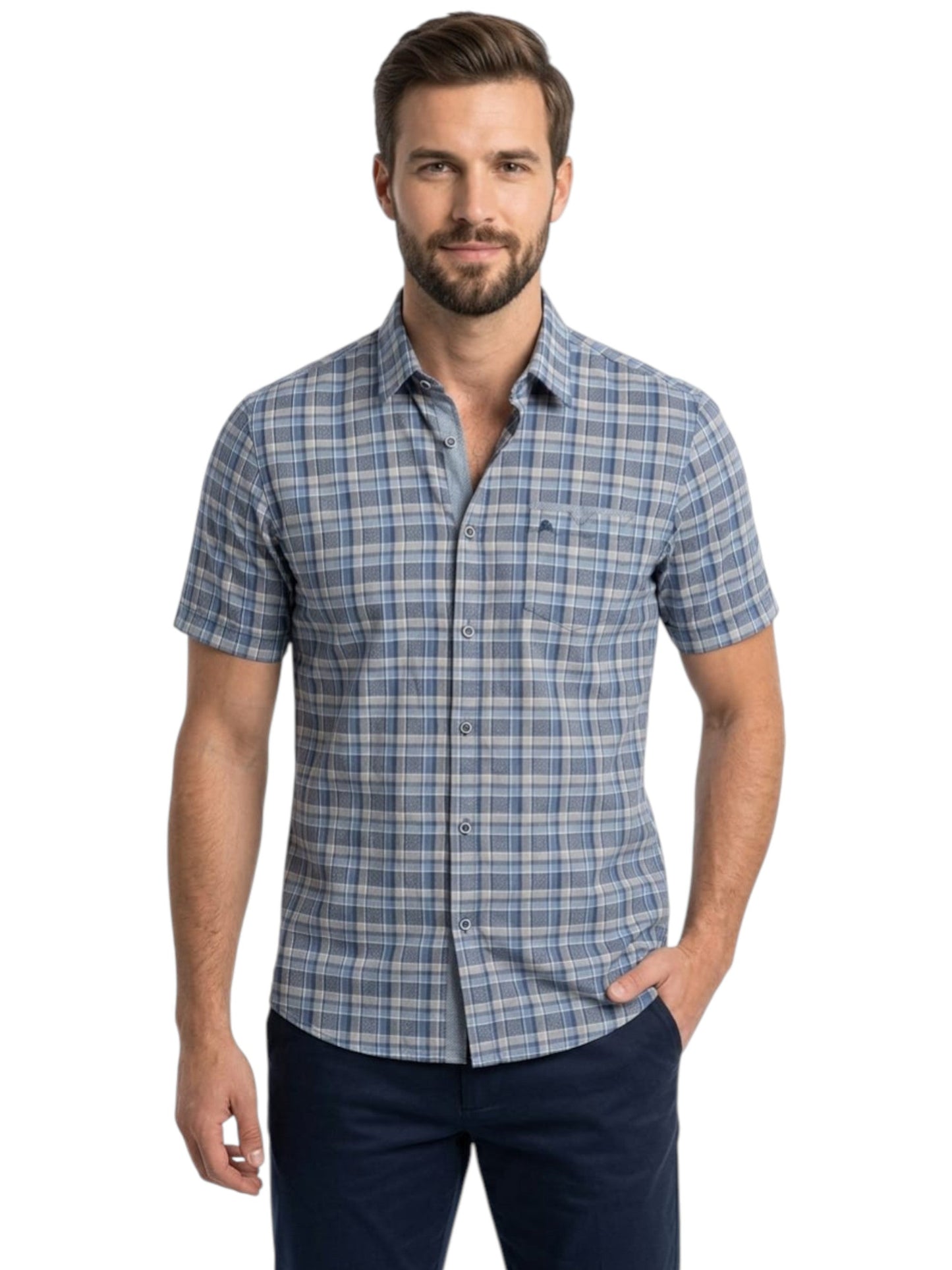 Men's Plaid Dress Shirt,Navy
