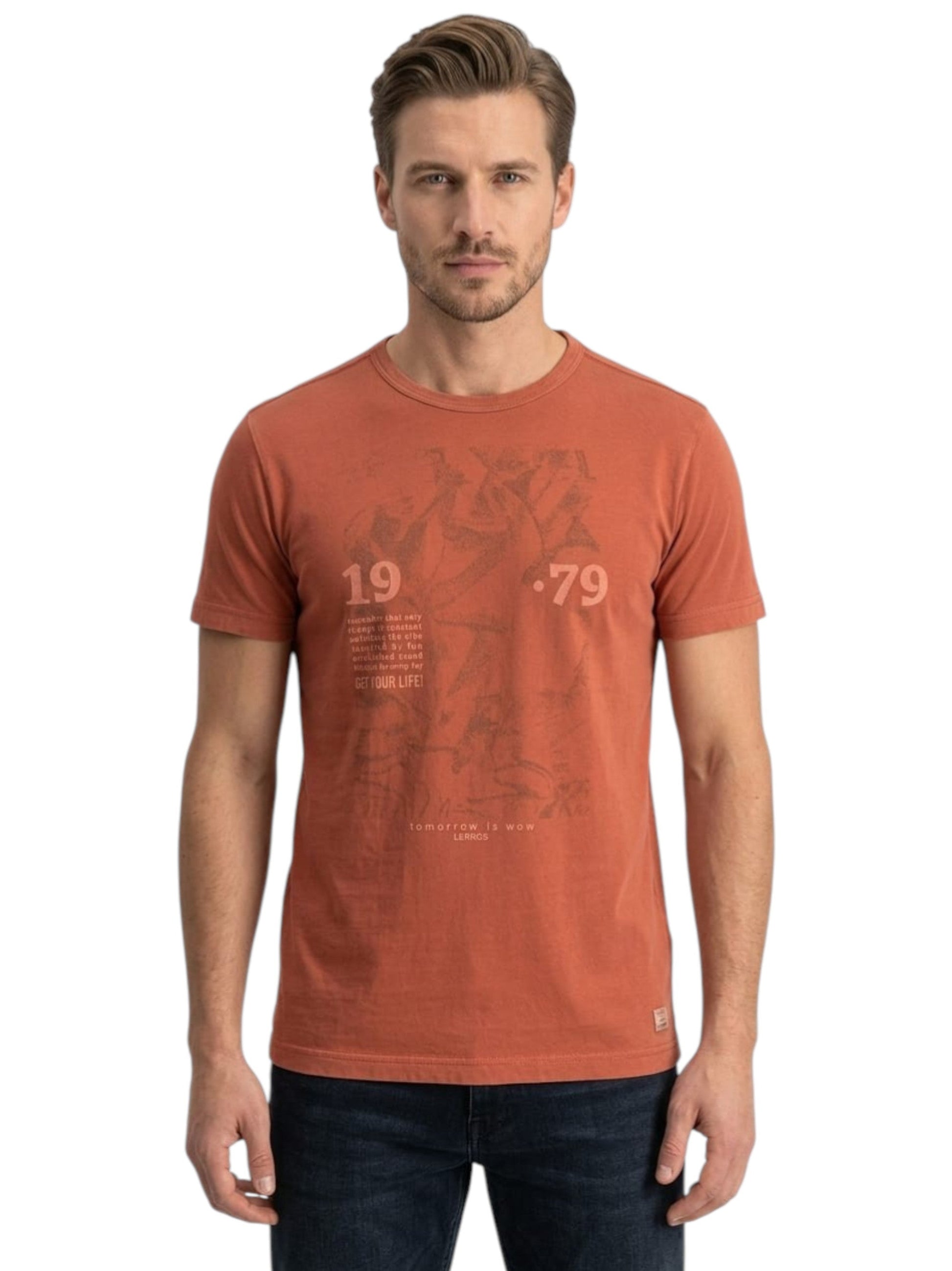 Men's Printed Top,Dark Coral