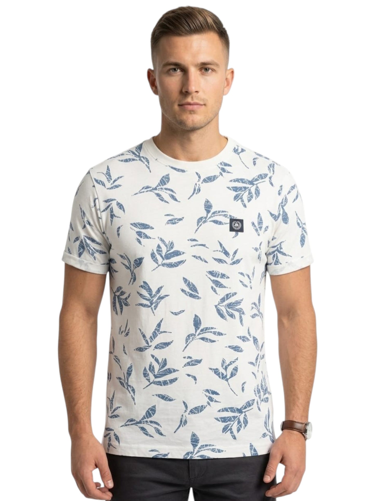 Men's Blue Printed Top,White