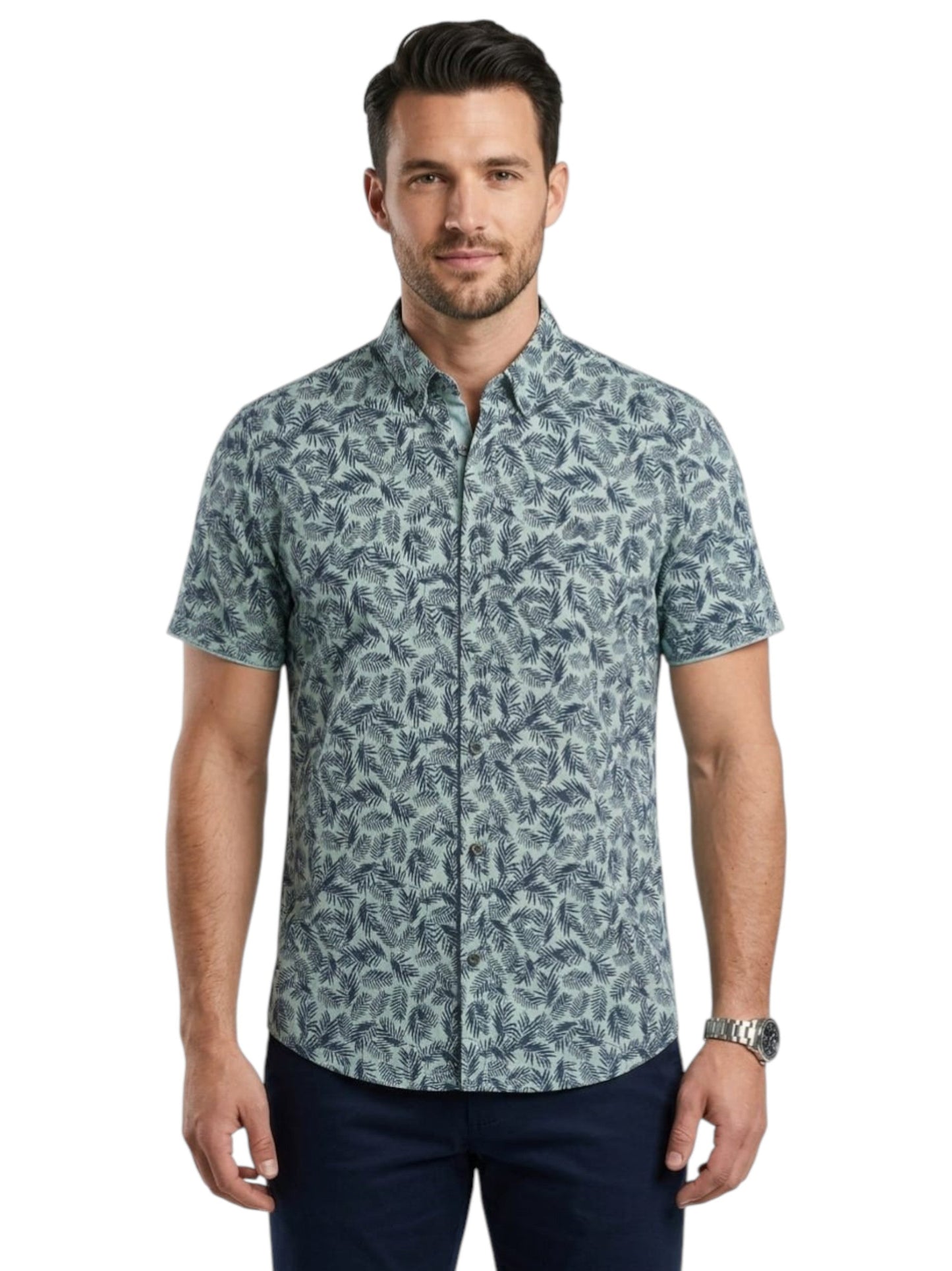 Men's Printed Dress Shirt,Aqua/Navy