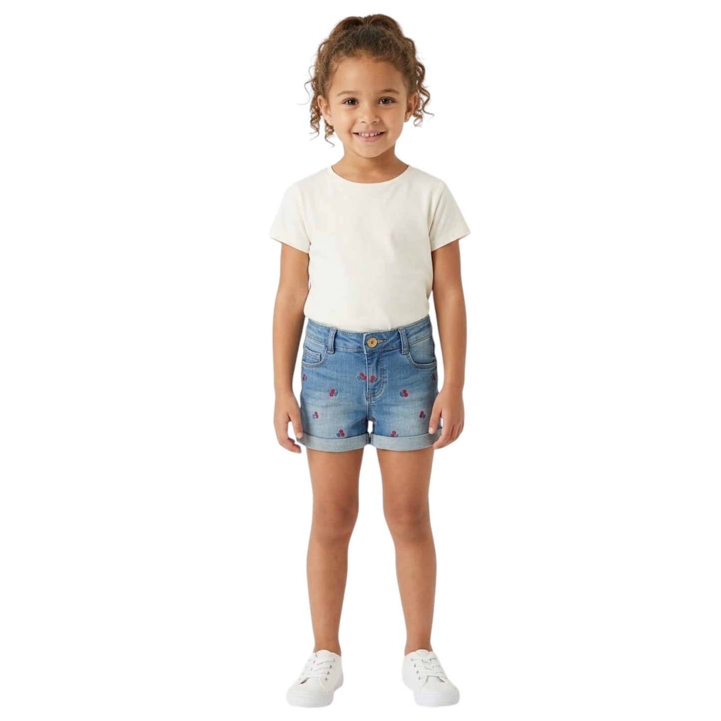 Kids Girl's Cherry Embroidered Jeans Short,Blue