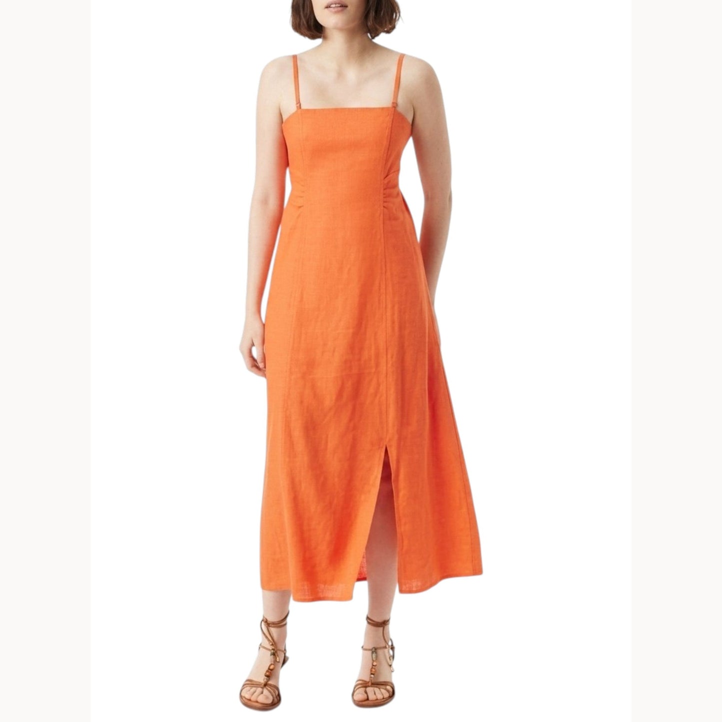 Women's Plain Solid Dress Open Back,Orange