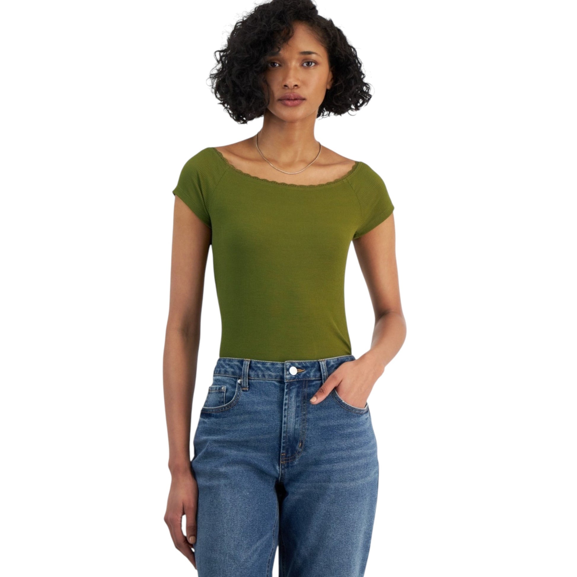 Women's Ribbed Bodysuit,Olive